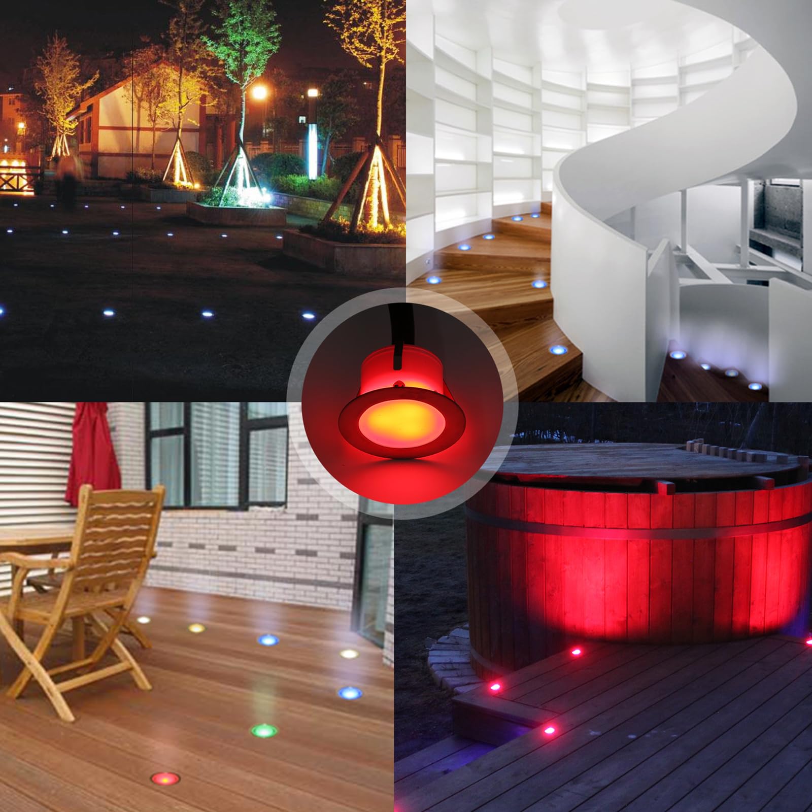 10er Set RGB LED Bodeneinbauleuchten Außen DC12V Ø45mm LED Einbaustrahler, IP67 Wasserdicht Terrassen Einbauleuchten Aussen für Küche Garten Treppen Balkon Gehweg Terrasse