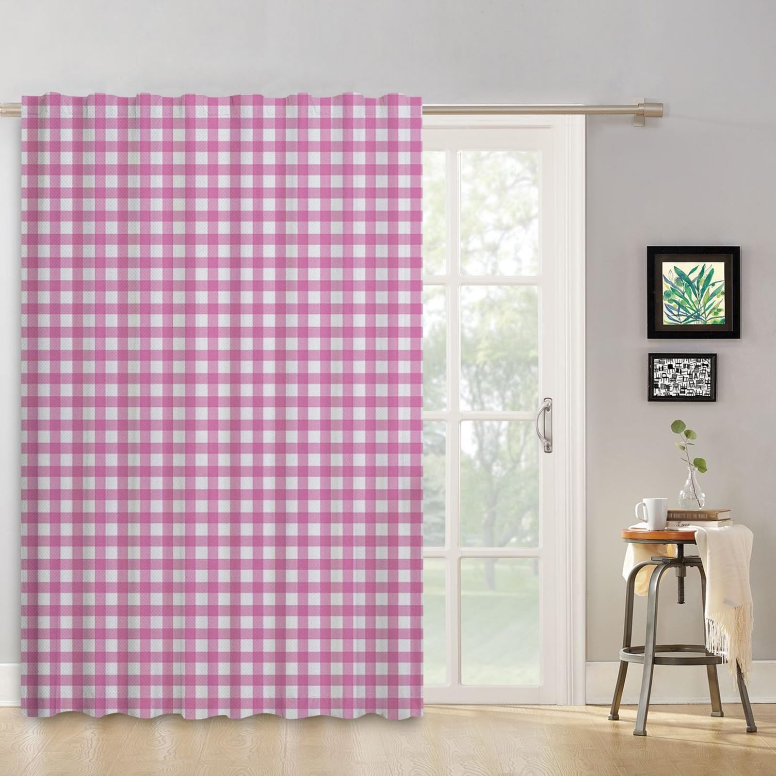 ggaimwf Gingham Curtains Bedroom Plaid Check Textured Lilac Curtains for Girls Living Room Window Treatment Farmhouse Rustic Pencil Pleat Curtains Privacy Room Divider Rod Pocket 135x175cm 1 Panel - Image 2
