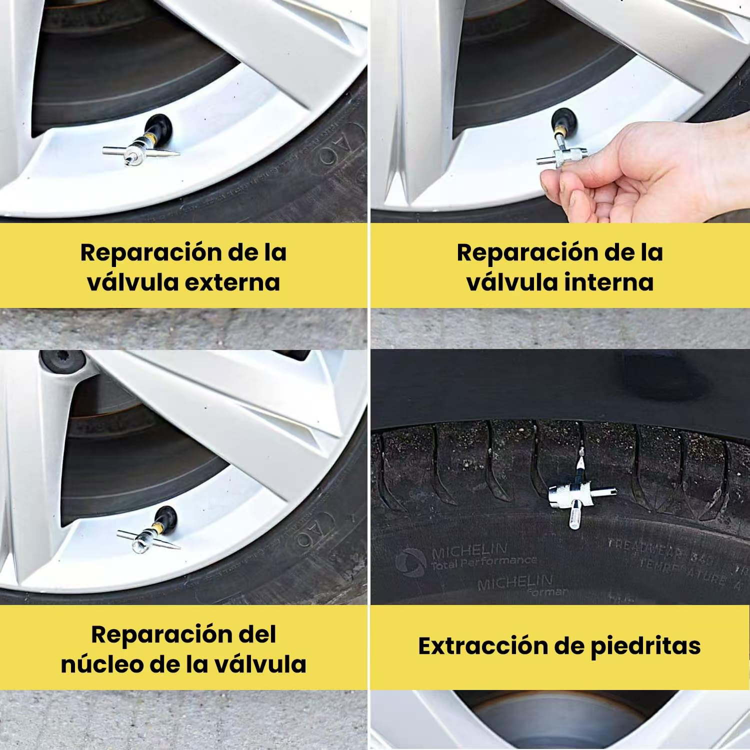 27PCS Kit Repara Pinchazos para Coche/Moto/Caravana, Kit antipinchazos neumático, Arreglar pinchazos en 3 Minutos, Mechas + Accesorios completos, Compacto para Maletero, Fácil Uso sin Experiencia