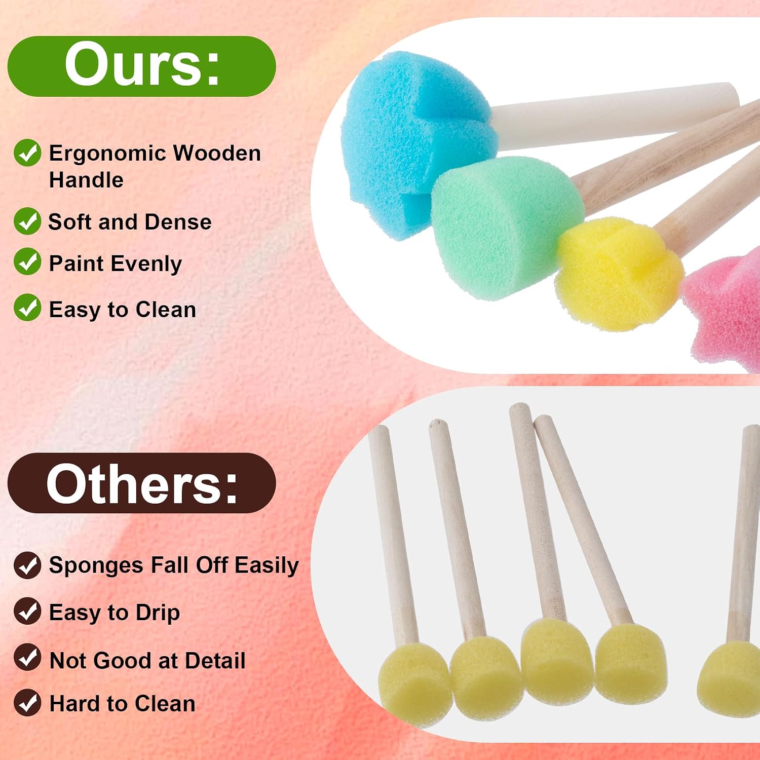 HINZIC 5pcs Round Foam Paint Brushes, Flower-Shaped Sponge Painting Tools with Wood Handle, Sponge Brush for Staining Varnishes DIY Large Area Crafts- 4 Colors