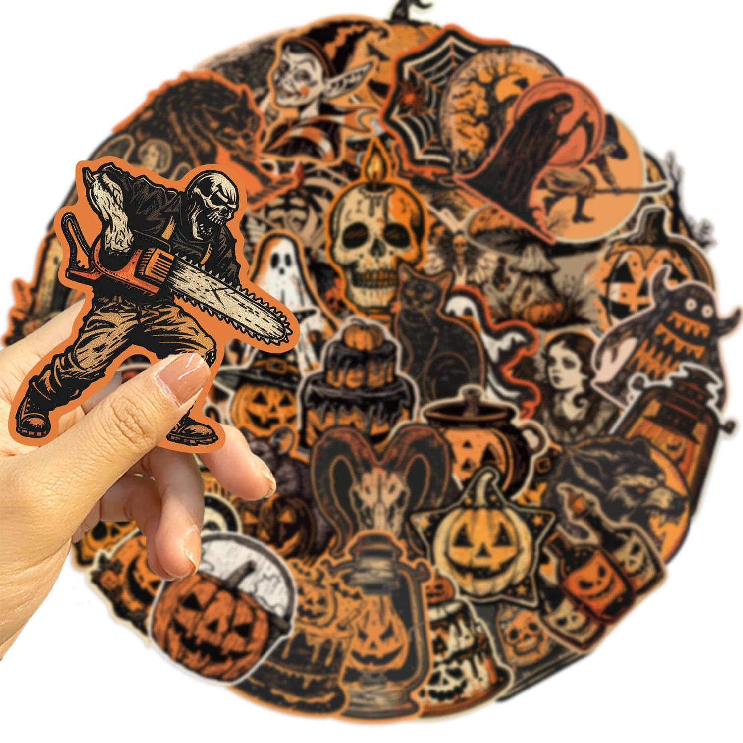 50Pcs Retro Halloween Stickers Laptop Car Scrapbook Phone Skateboard Suitcase Luggage Bike Cute Halloween Vinyl Waterproof Aesthetic Personalised Stickers for Teens Boys Girls Adults - Image 3