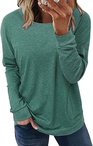 ONLYSHE Womens Crewneck Sweatshirt Casual Loose Fitting Tops Long Sleeve T Shirt