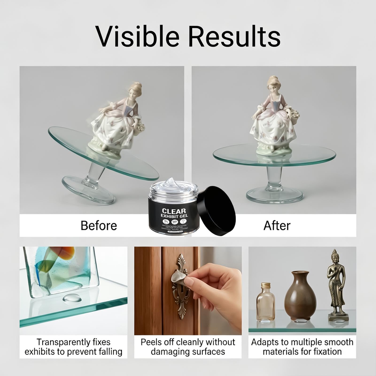 Museum Gel, Reutilizable Adhesive Wax, 50 g Removable Collection Gel with, Secure Display Cream with Modern Design, Gallery Equipment for Posters Craft Figures Glass Table