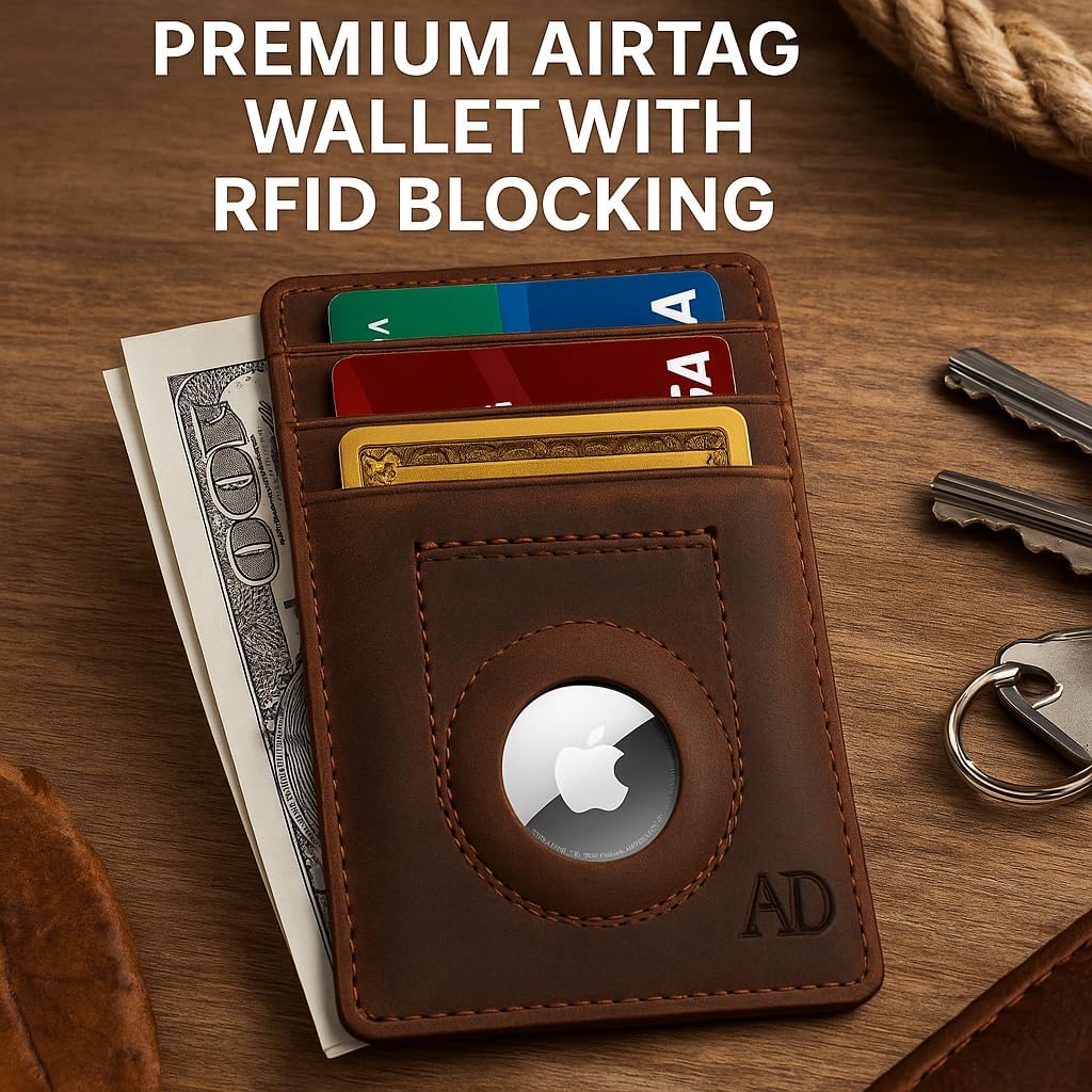 Access Denied Genuine Leather Air Tag Holder - Slim Minimalist Wallets For Men & Women - Front Pocket Thin Mens Wallet RFID Credit Card Holder Gifts For Men - Air Tag NOT Included - Image 5