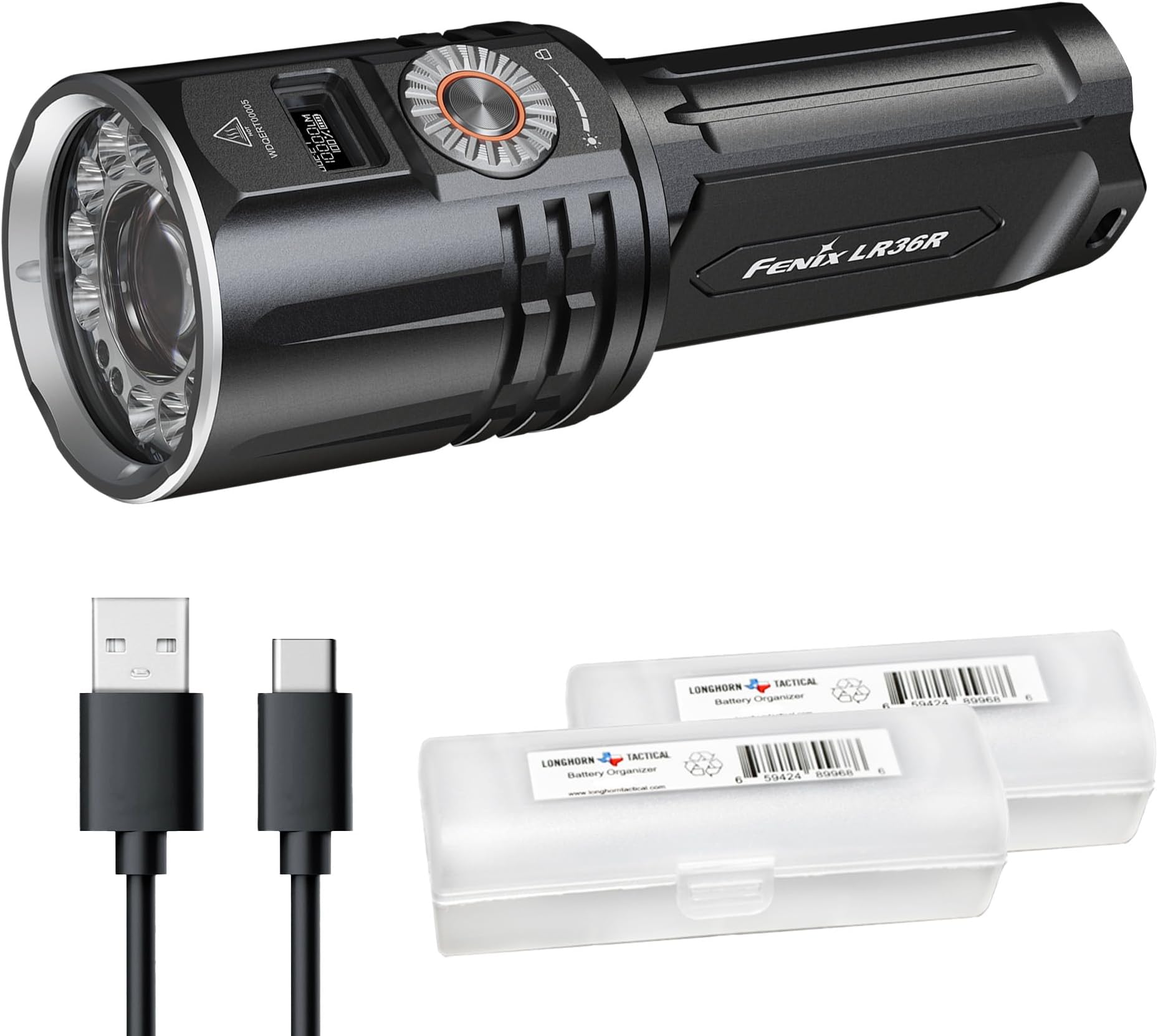 Fenix LR36R 10,000 Lumen Super Bright LED and LEP Flashlight with 1377 Yards Long Throw, USB-C Rechargeable and 2X Lumentac Organizers for Search and Rescue