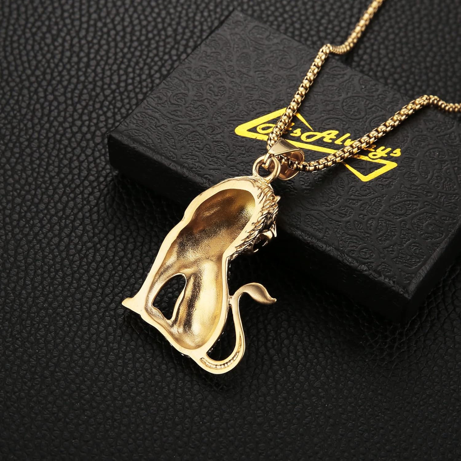 AsAlways 18K Gold Plated Lion Head Necklace Pendant for Men Stainless Steel Hip Hop Rock Lion King Necklaces Charm Animal Amulet Jewelry - Image 5