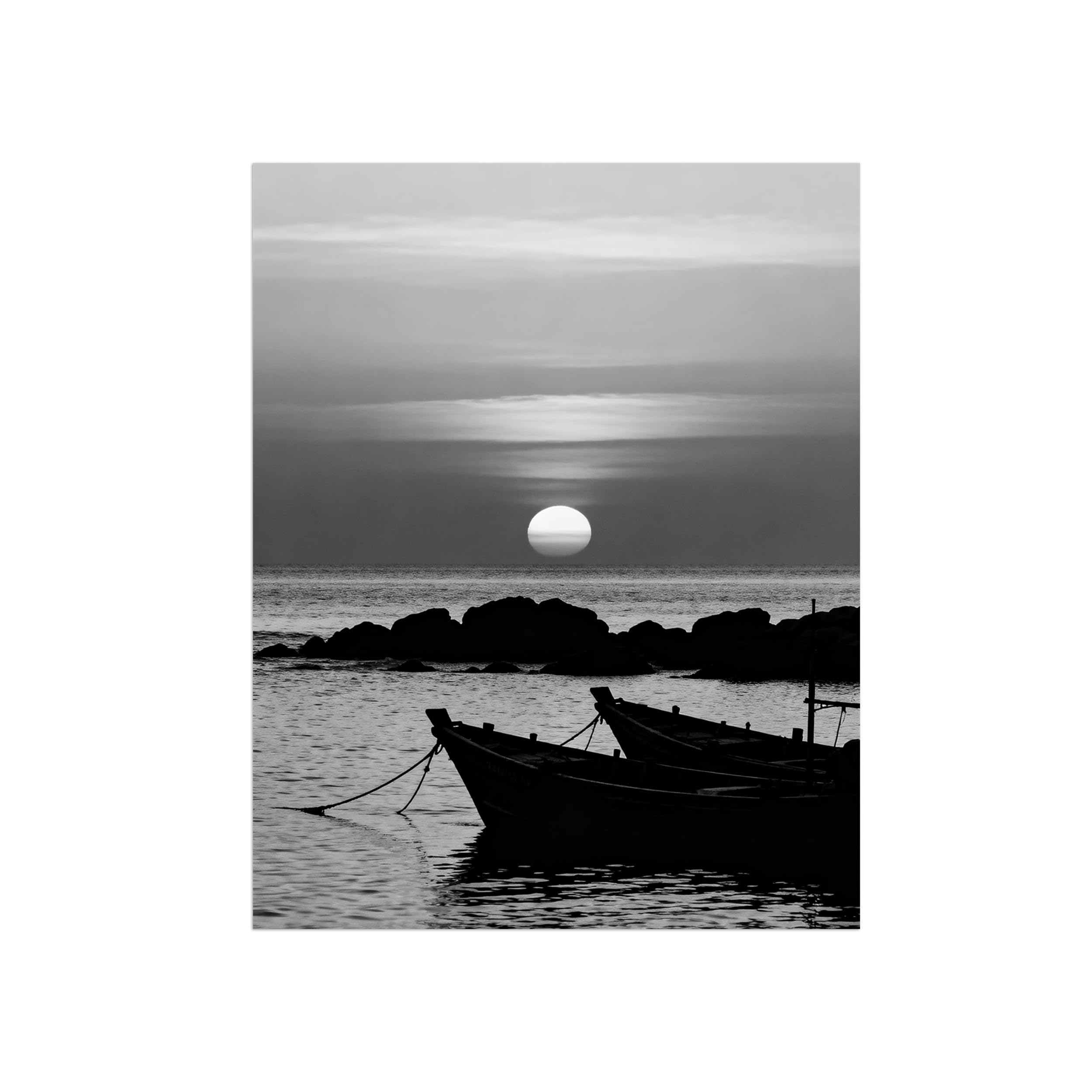 OZPWBVY Black and White Landscape Print Painting-Sea Boat-Minimalist Canvas Wall Art Picture for Home Decor 24x31in 60x80cm Unframed