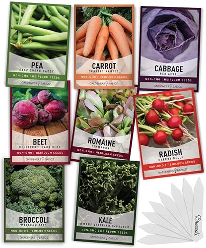Gardeners Basics Semillas de hortalizas de invierno, otoño y primavera para plantar | Cultivos de clima fresco | 8 variedades: guisantes de azúcar,