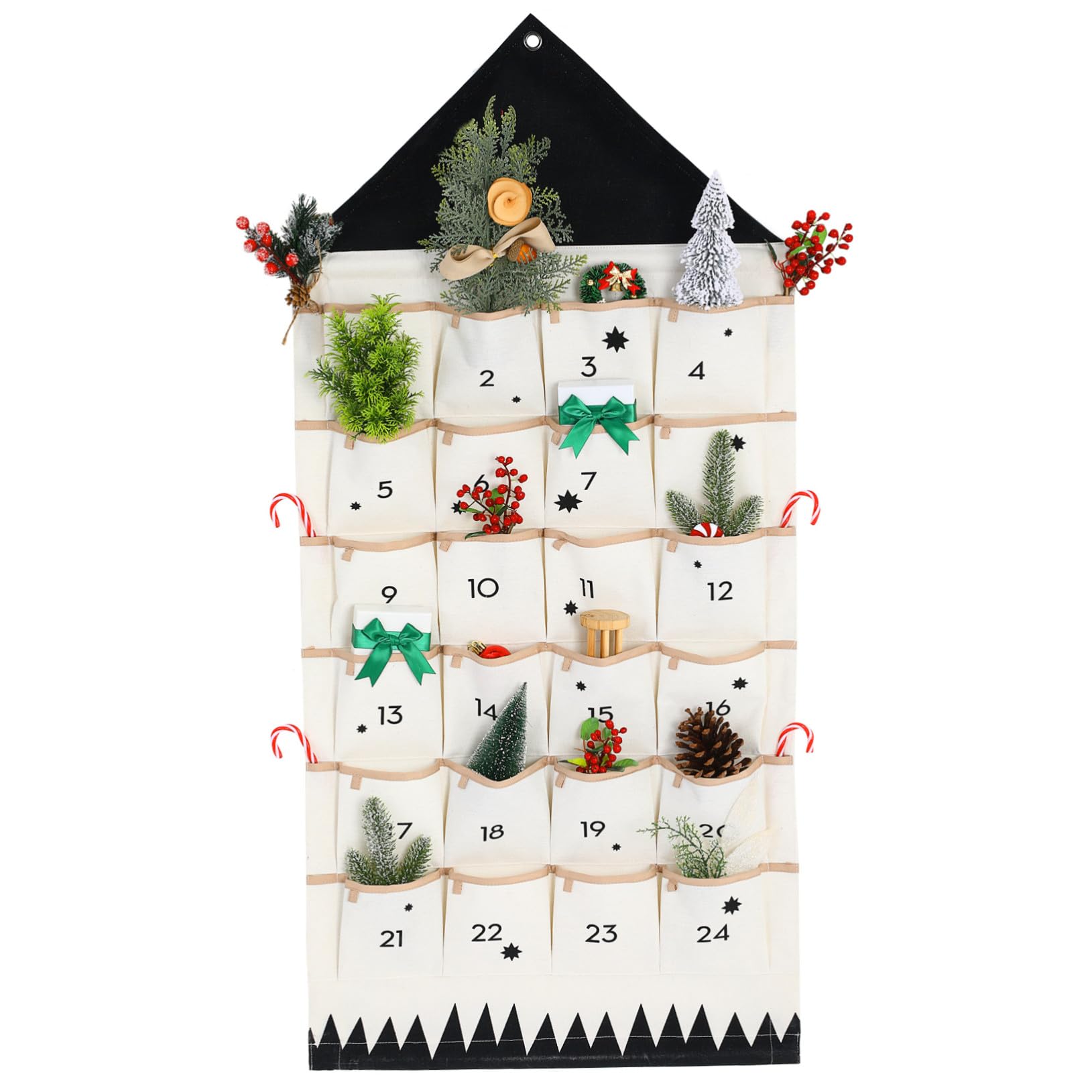 Alipis Adventskalender Zum Befüllen Wandbehang Mit Canvas Taschen Praktische Aufbewahrungstasche Mit Mehreren Fächern Für Kinderzimmer Und Schrank