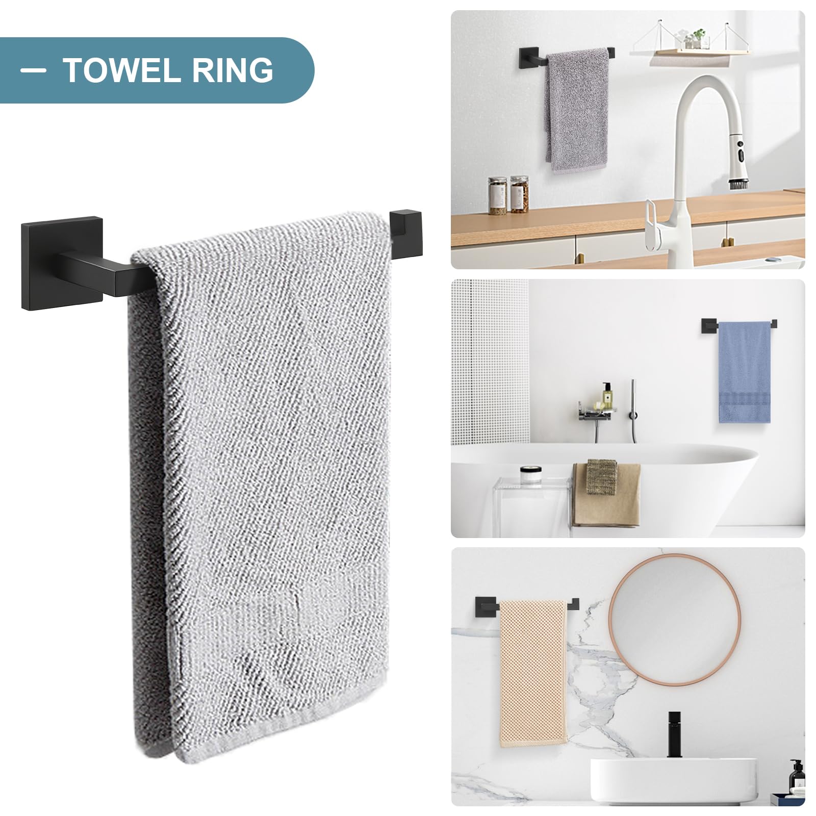 EWFEN - Juego De Accesorios De Baño De 5 Piezas De Toallero Negro Mate