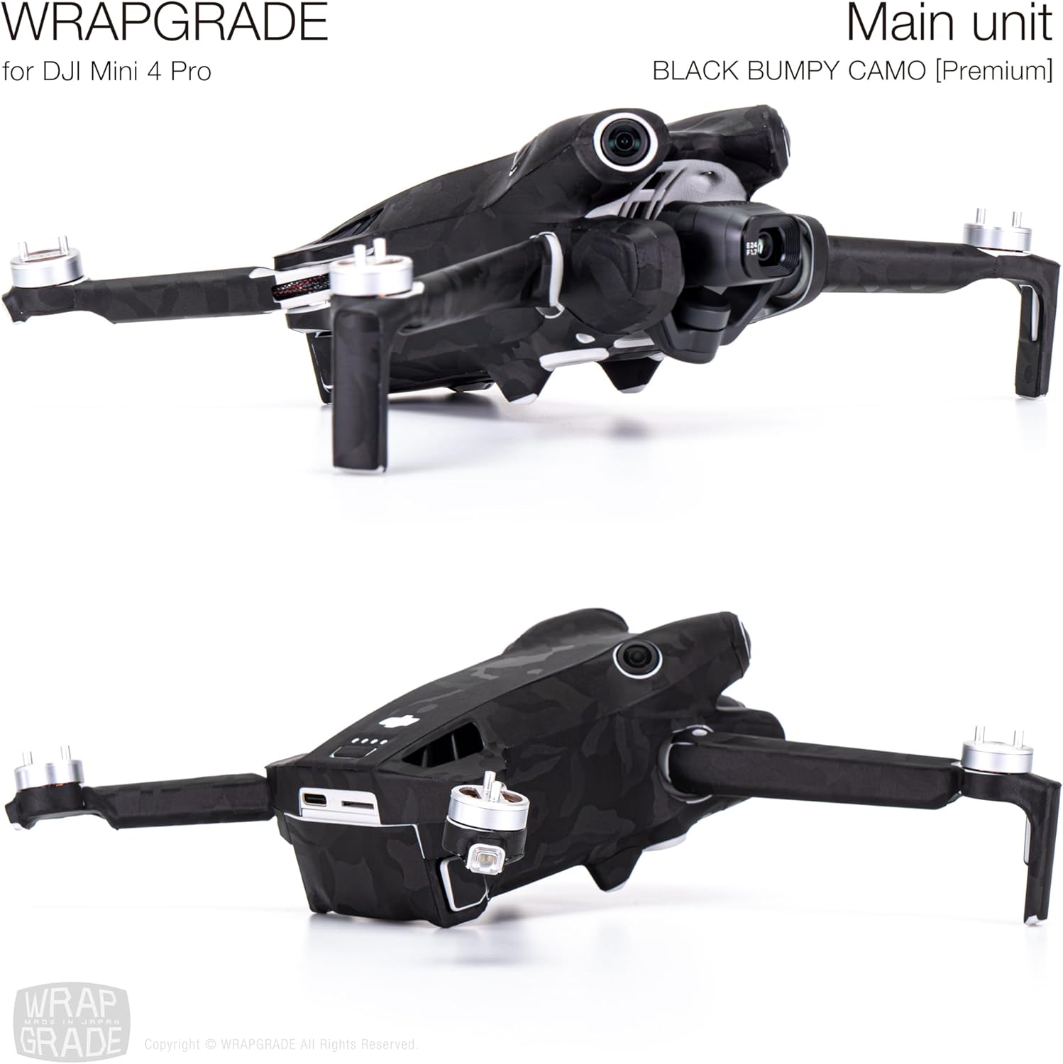 WRAPGRADE Skin Stickers Compatible with DJI Mini 4 Pro | Full Wrap (Black Bumpy Camo)