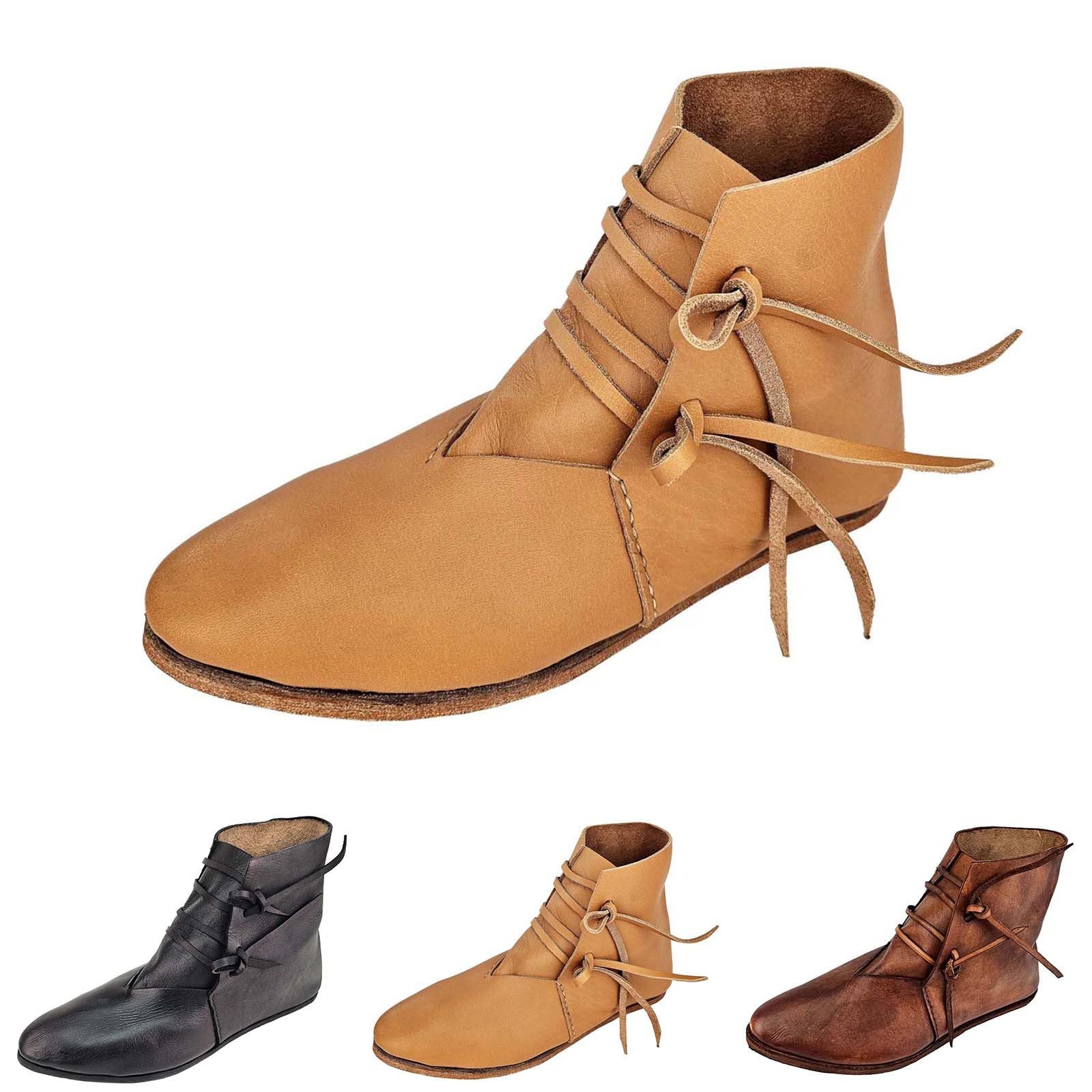 Generisch Hellbraune/beige Mittelalter Halbstiefel aus Leder mit Schnürung – individuell einsetzbar für LARP Fantasy Cosplay & Freizeit