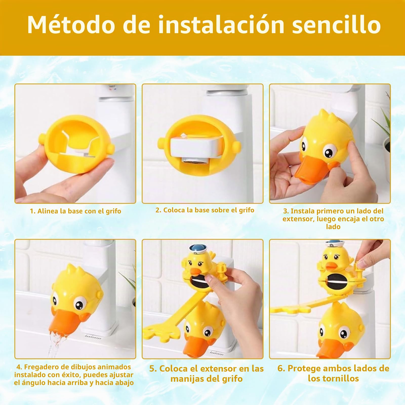 Extensor Grifo Lavabo para Niños 1 pieza extensor de grifo de dibujos animados Alargador Grifo Diseño en Forma de Pato Ajustable más Conveniente para que los Niños Pequeños se Laven las Manos