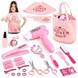 Sanlebi Hair Salon Toys for Girls, 25 Pc Pretend Play Styling Toy Set for Kids 3-6 with Hair Dryer, Barber Scissors and Stylist Accessories, Christmas & Birthday Gift for Girls