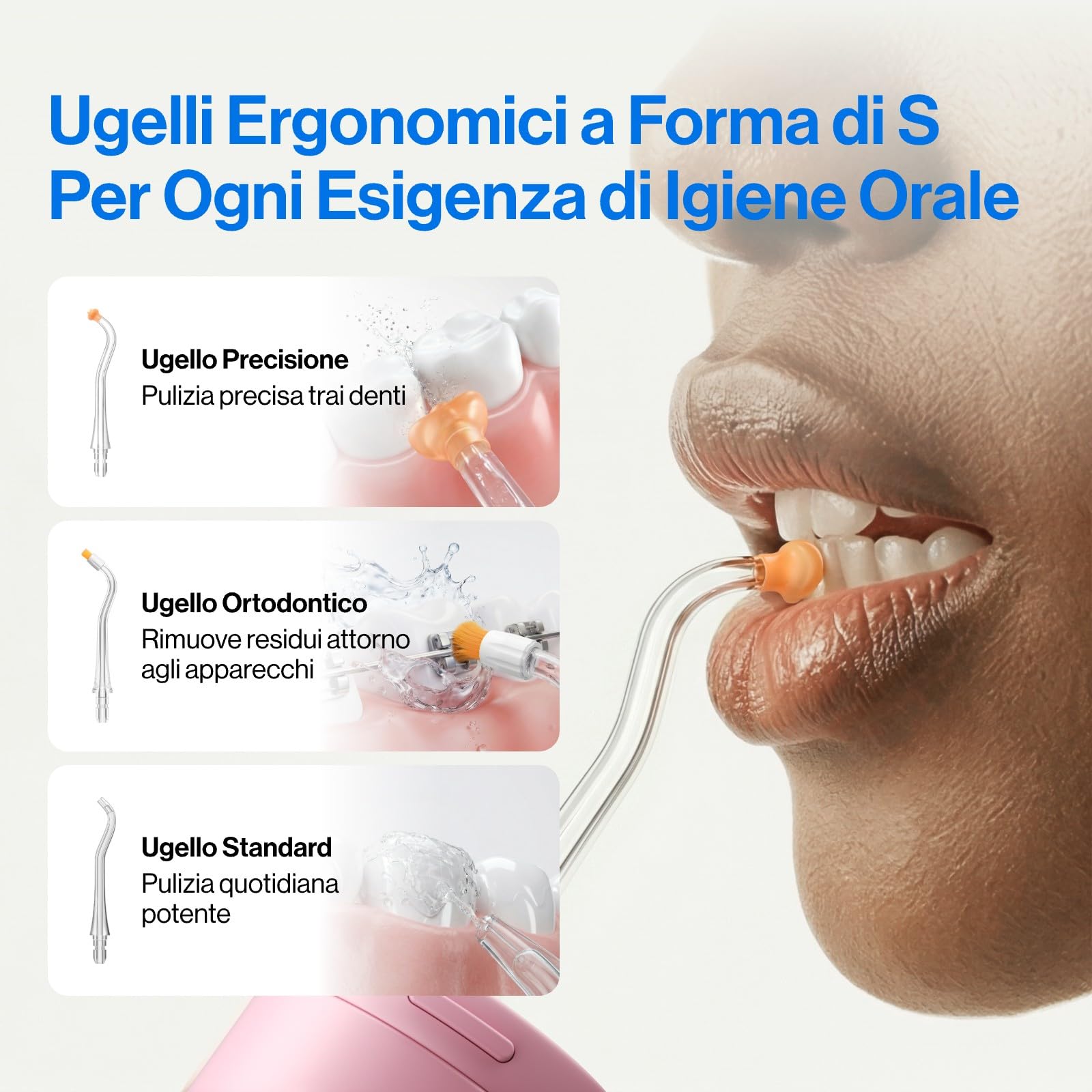 usmile C30 Idropulsore Senza Fili Irrigatore Orale Capacità 300ML | 5 livelli di pressione, Pulizia profonda, Ugelli forma di S per bretelle e gengive sensibili, USB-C IPX7 per Viaggi a Casa