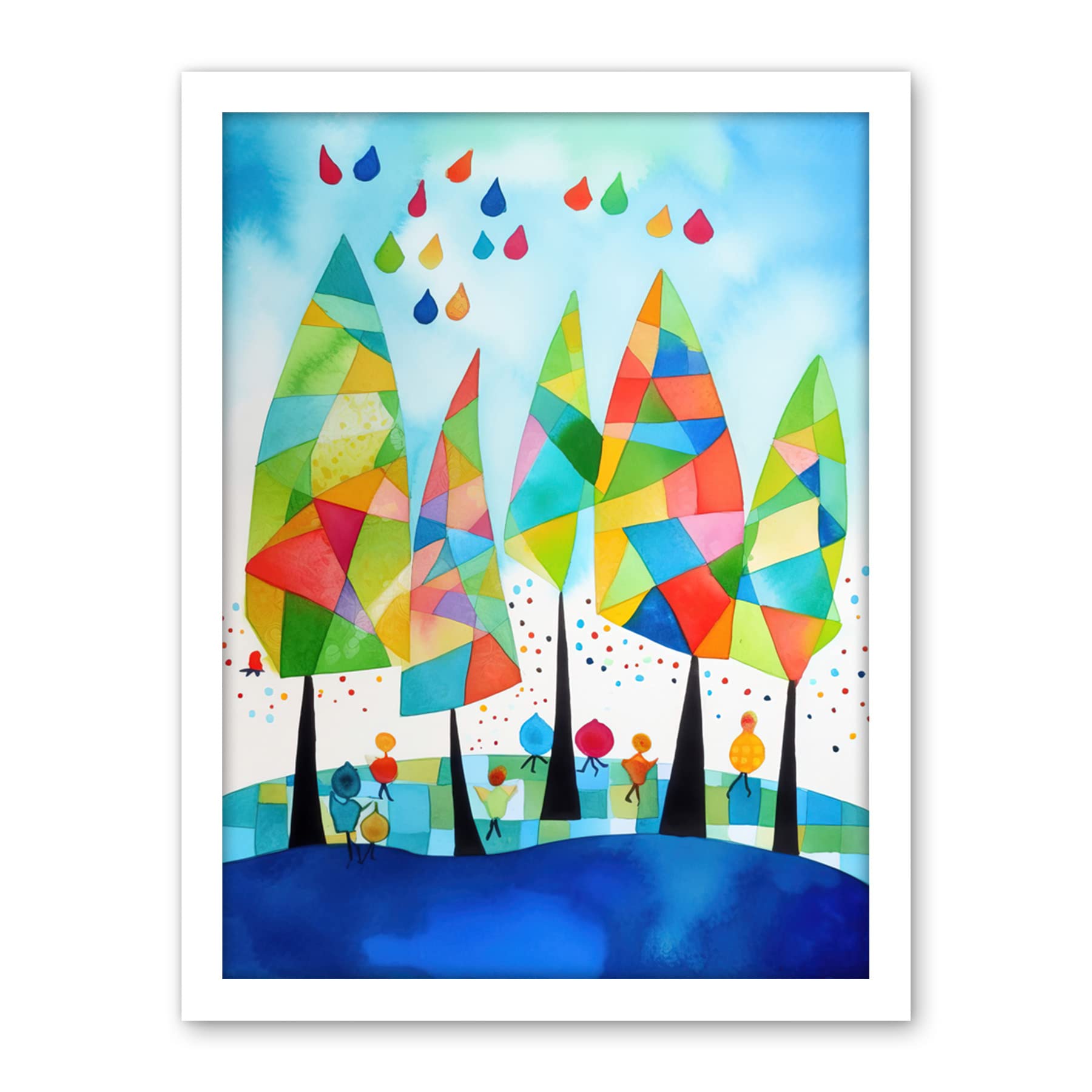 Artery8 Abstract Autumn Trees Folk Art Artwork Framed Wall Art Print 18X24 Inch