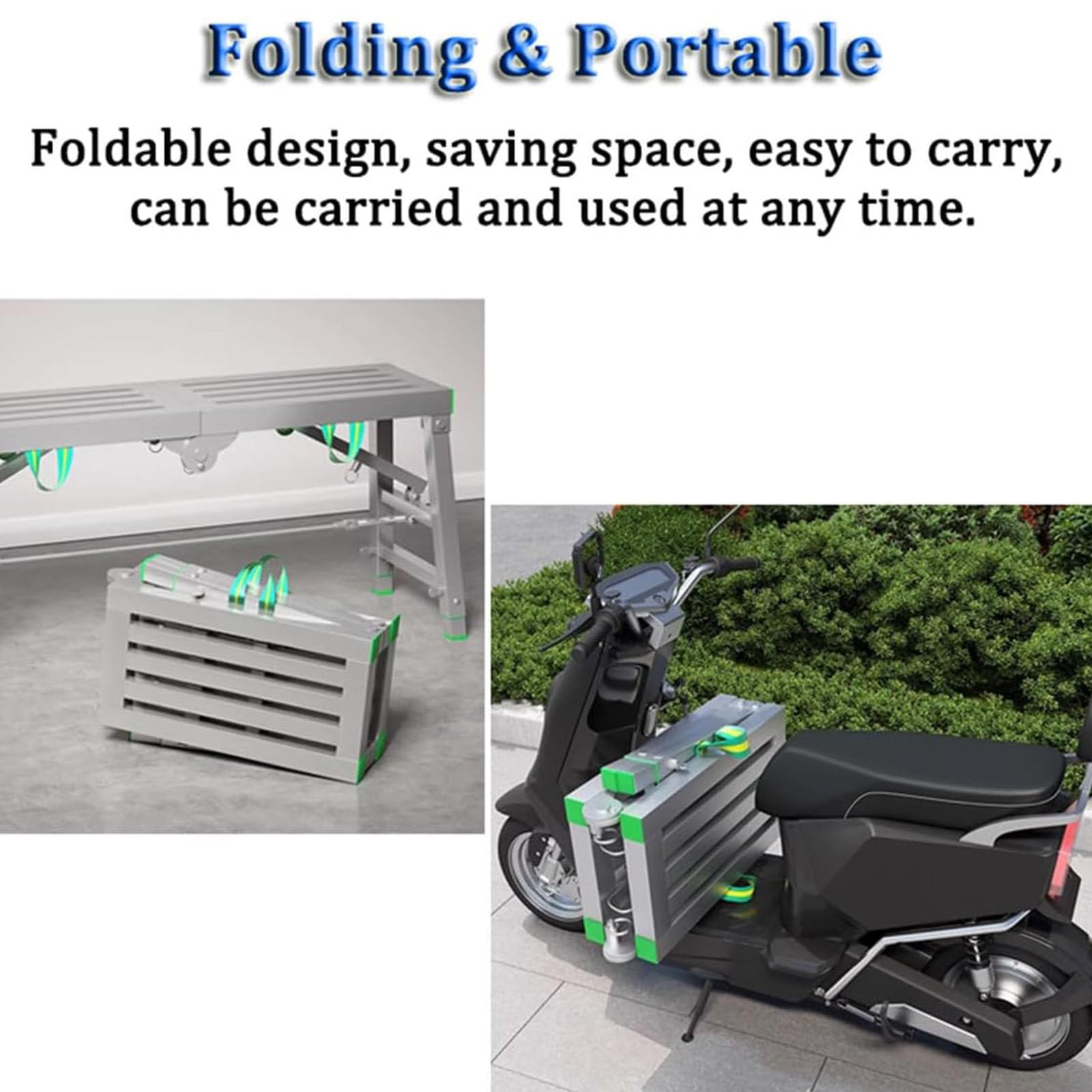 Plataforma Plegable con trampilla, Escalera andamio Ajustable de Acero con Capacidad de Carga de 880 LB, diseño portátil para tareas de Limpieza y Pintura en Altura.