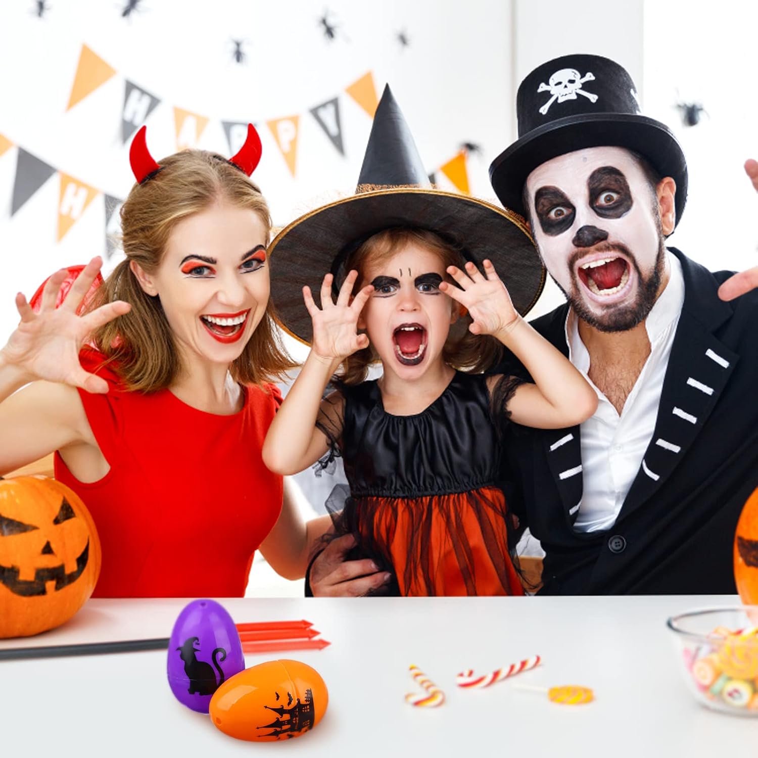 80 Pcs Halloween Eggs Skull Plastic Eggs Scavenger Hunt for Trick or Treating Candy Box Favor Mini Pumpkins Ghost Spiders Favors for Halloween Party Supplies