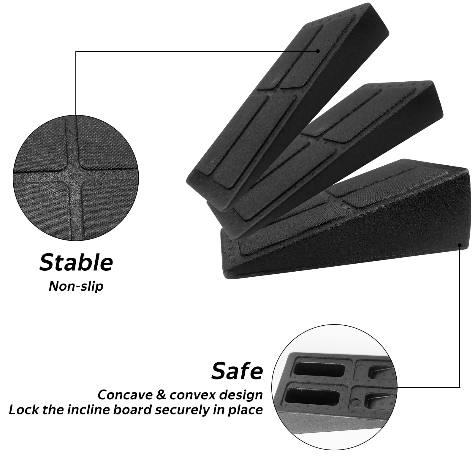 Mumjooyi Pedana Fitness Inclinata Set di 3 Calf Slant Board Squat Wedge Block Regolabili Pedana Inclinata per Polpaccio Stretch l'allenamento Yoga Nero