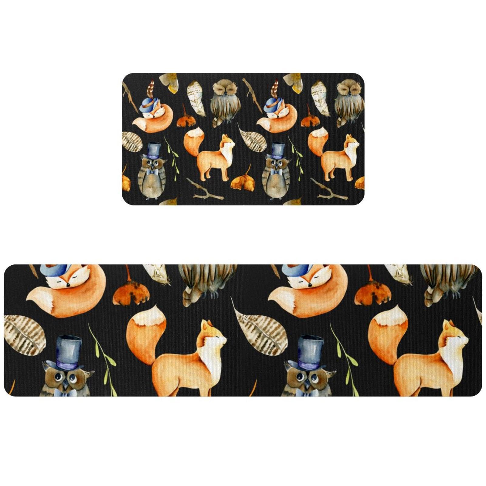 Tapis de cuisine motif animal de la forêt lavable et antidérapant