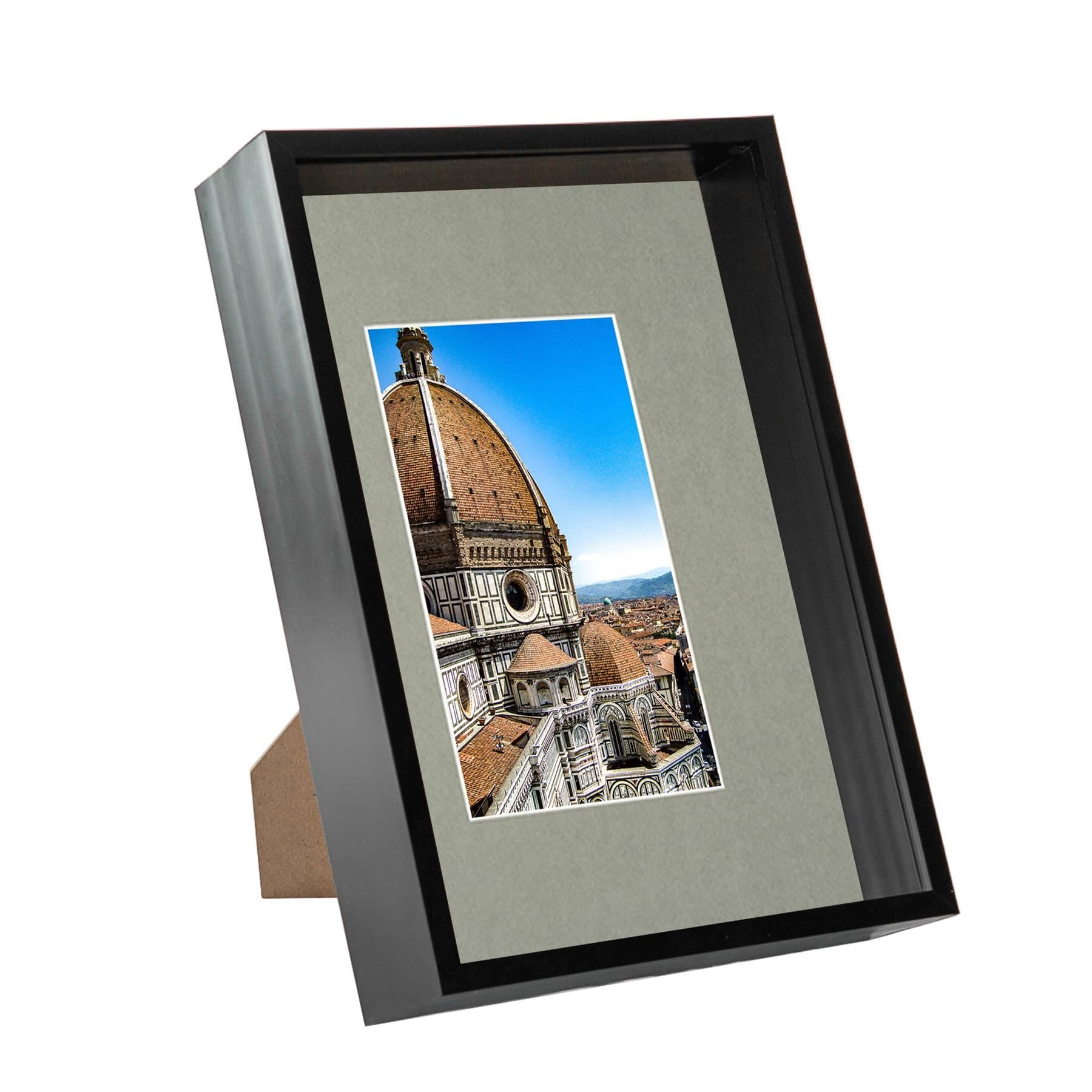 Nicola Spring Black/Grey 1X A4 (8" X 12") 3D Deep Box Frame With A5 Mount - Glass Shadow Photo Picture Flower Craft Memory Art Wall Display Size 8