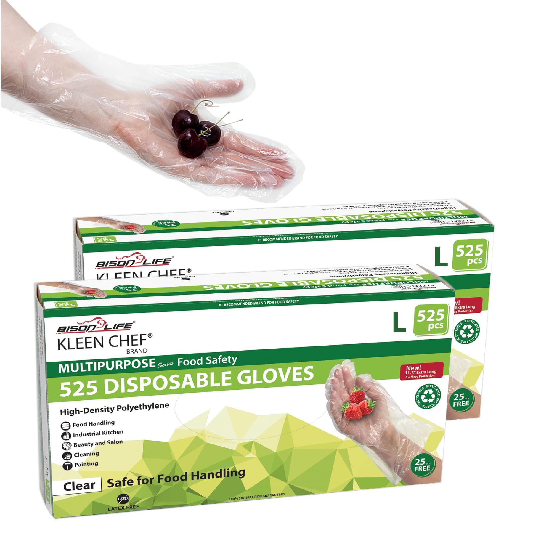 KLEEN CHEF Disposable Food Handling Long Cuff Cleaning Poly Gloves, One Size Fits Most, Small, Medium, Large, X-Large