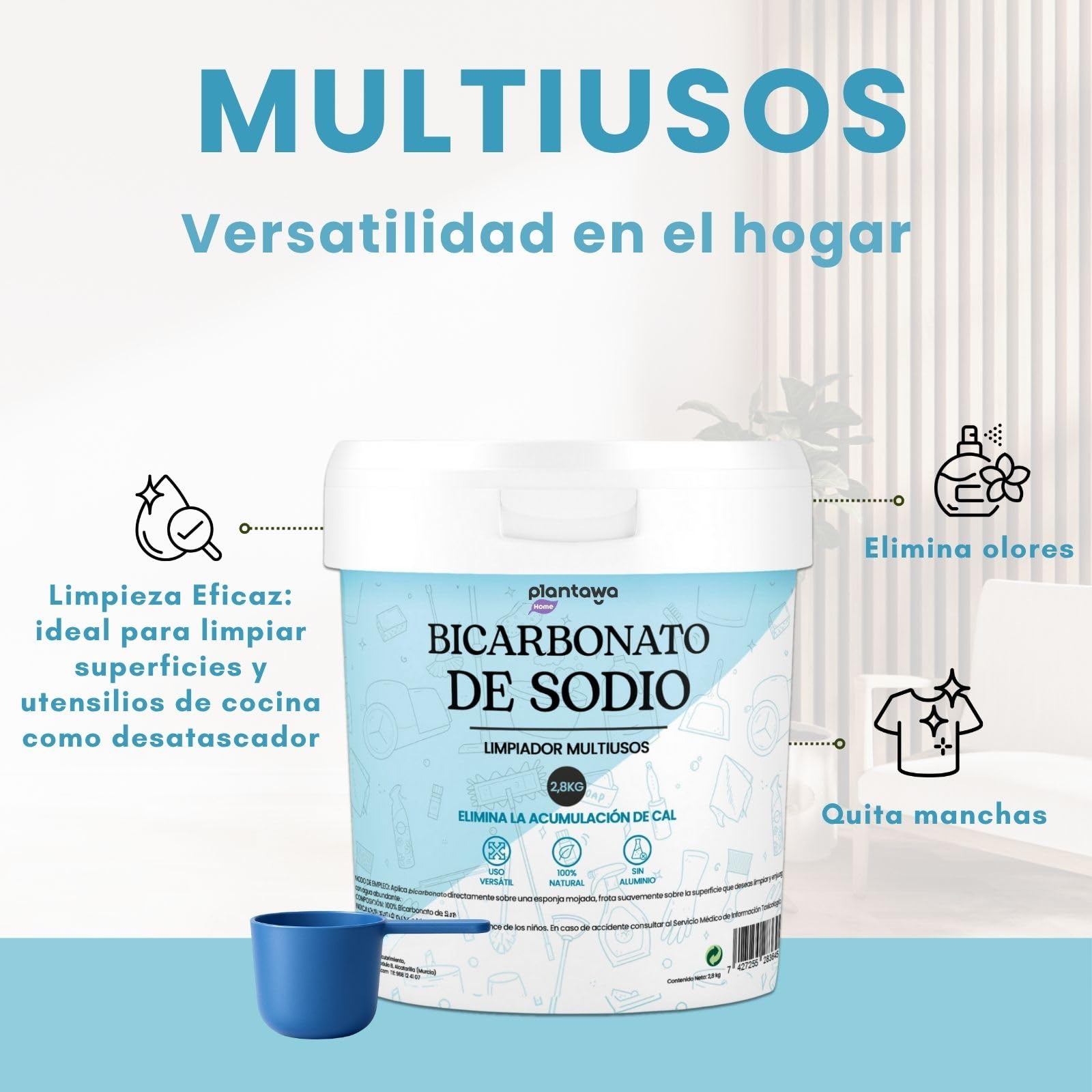 PLANTAWA Bicarbonato de Sodio 2,8kg Polvo Multiusos para Limpieza del Hogar Alta Pureza