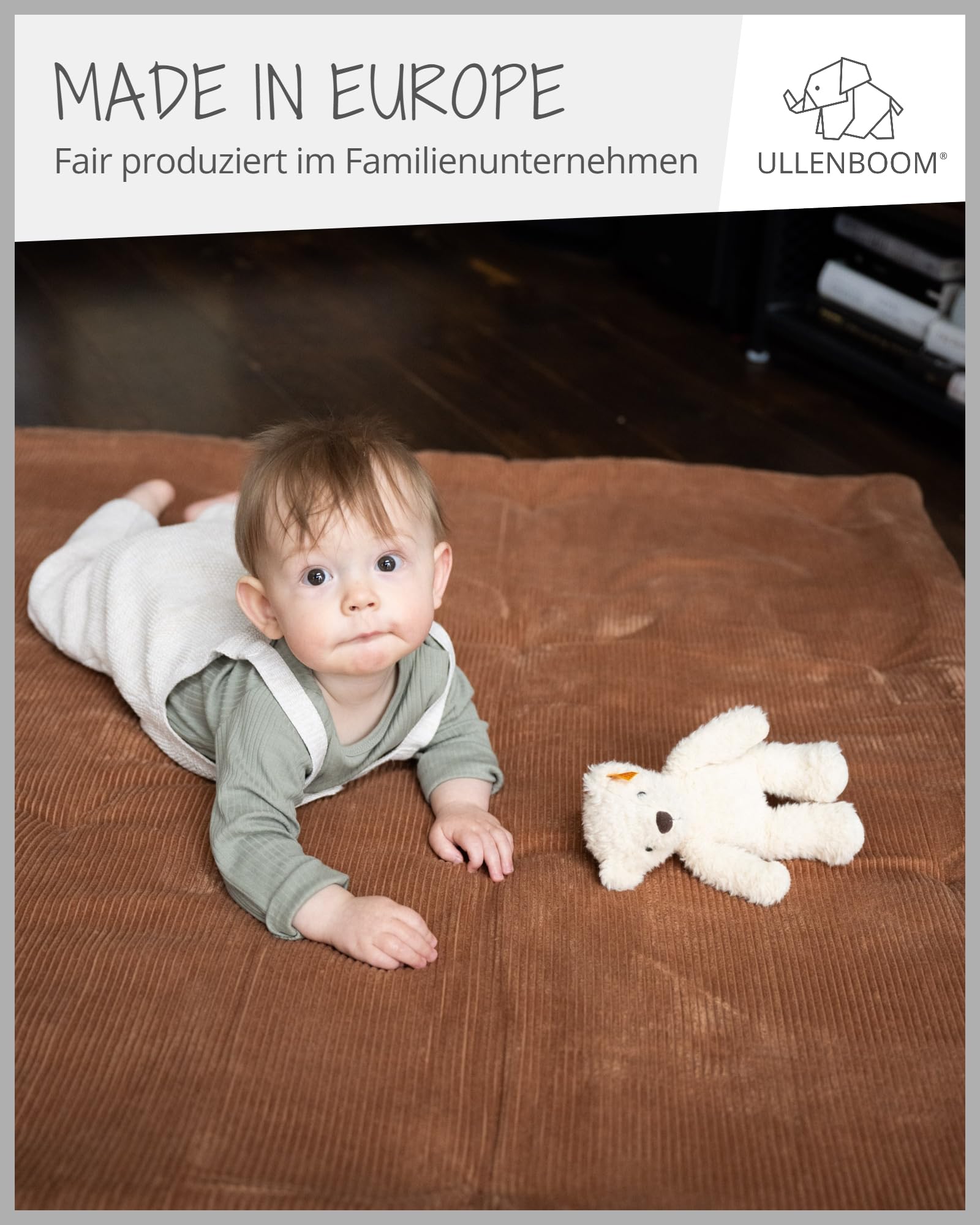 ULLENBOOM Krabbeldecke für Baby 100x100 cm - Dick und weich gepolstert | Außenmaterial: 100% Baumwolle, Alle Materialien OEKO-TEX zertifiziert, Made in EU, Schadstoffgeprüft und waschbar