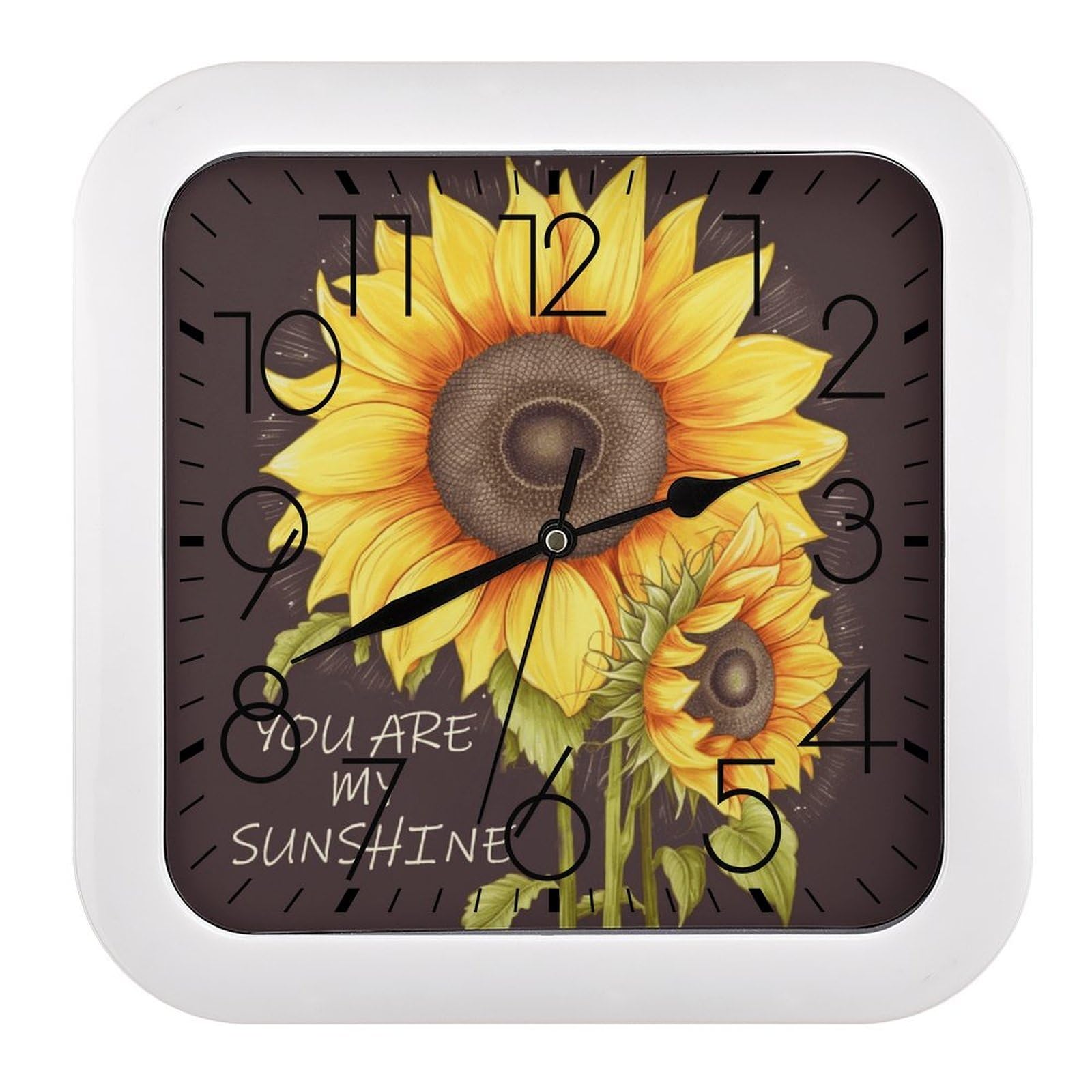 FekiLoot You are My Sunshine Sunflower Wall Clock 10.2" Modern Farmhouse Square Clocks Silent No Ticking, Wall Art and Timepiece Clock for Shelf Table Mantel Or Bedside Clocks
