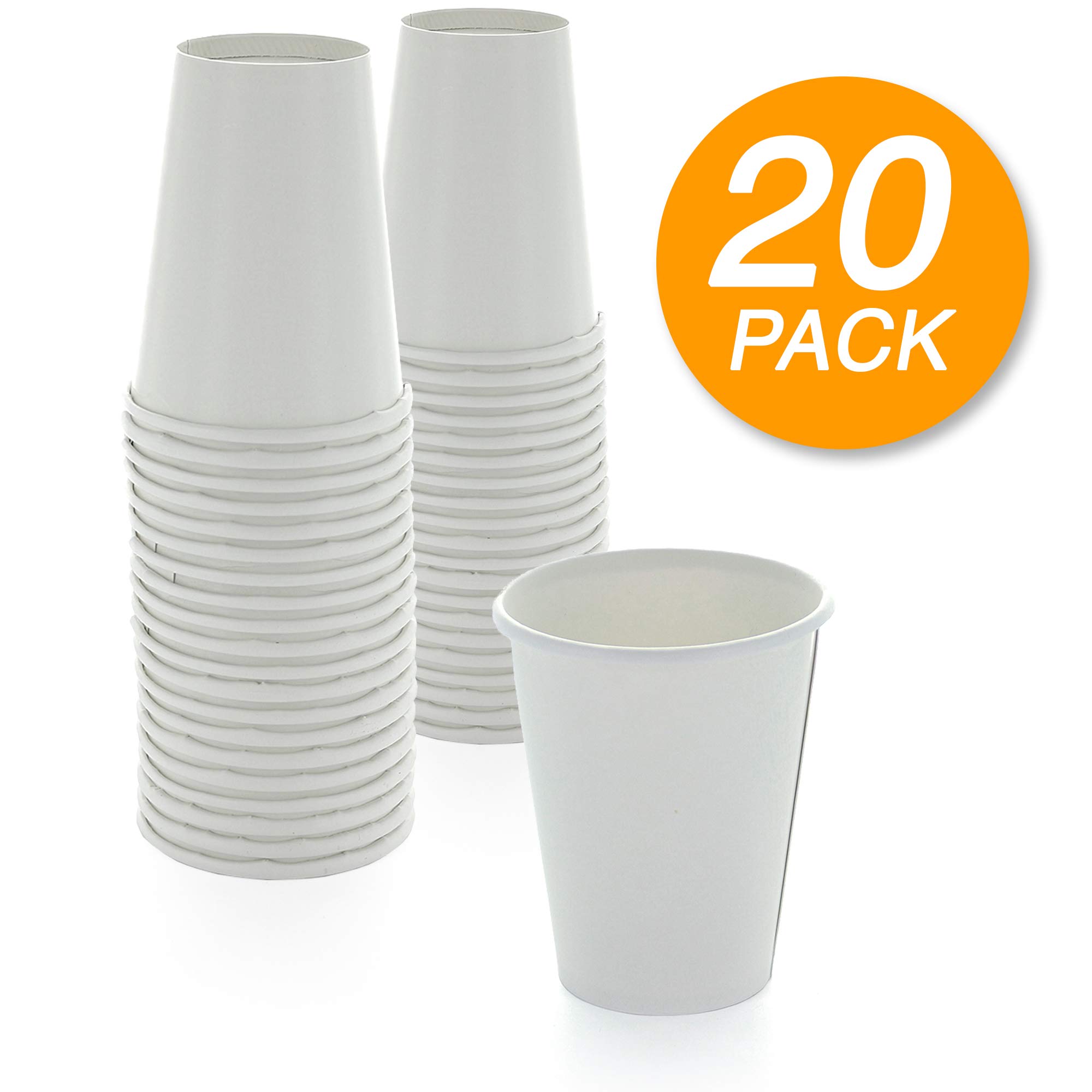 SparkSettings Disposable Paper Cups, 9 oz. White Paper Coffee Cups, Strong and Sturdy Coffee Disposable Cups for Party, Wedding, Thanksgiving Day, Christmas, Halloween Hot Cups, Pack of 20