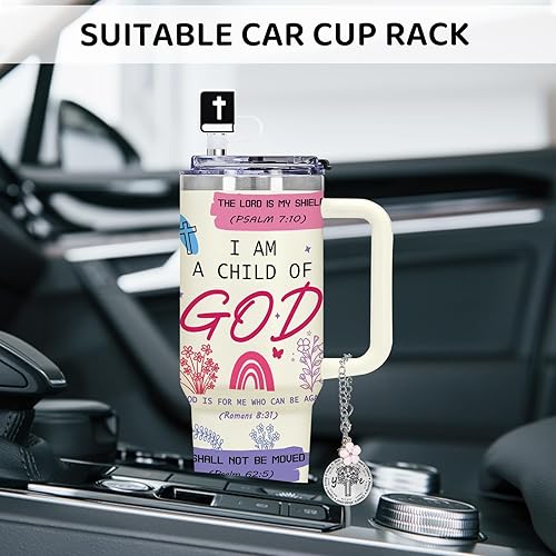 Miniatura 5 de Vaso de 40 onzas con asa, tapa a prueba de derrames, popote y posavasos de silicona, taza aislada de doble pared de acero inoxidable, taza de café