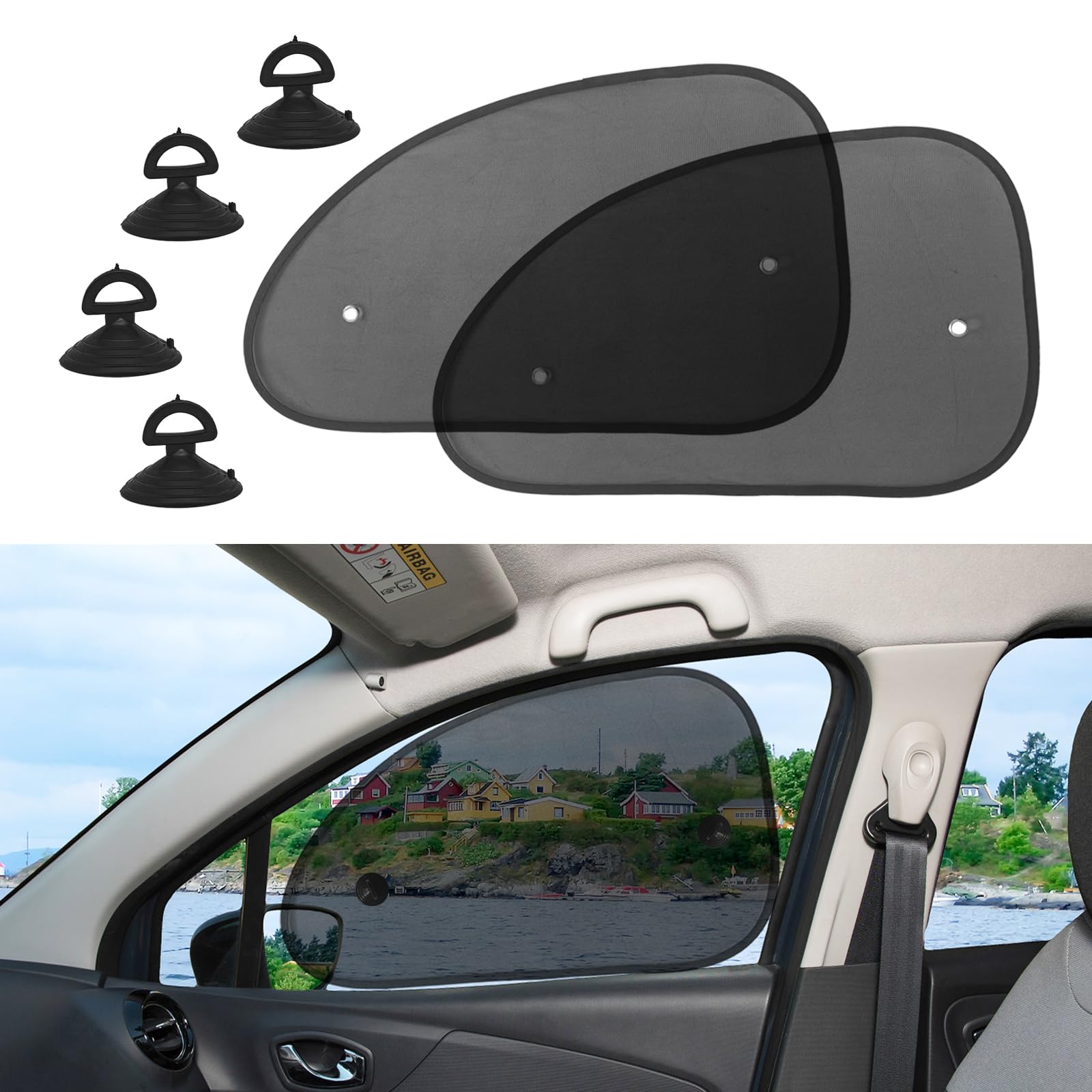 2PCS Universal Side Window Car Sun Shades Block Sun Rays Curtains Side Window Car Sun Shades Side Glass Covers Screen (Large)