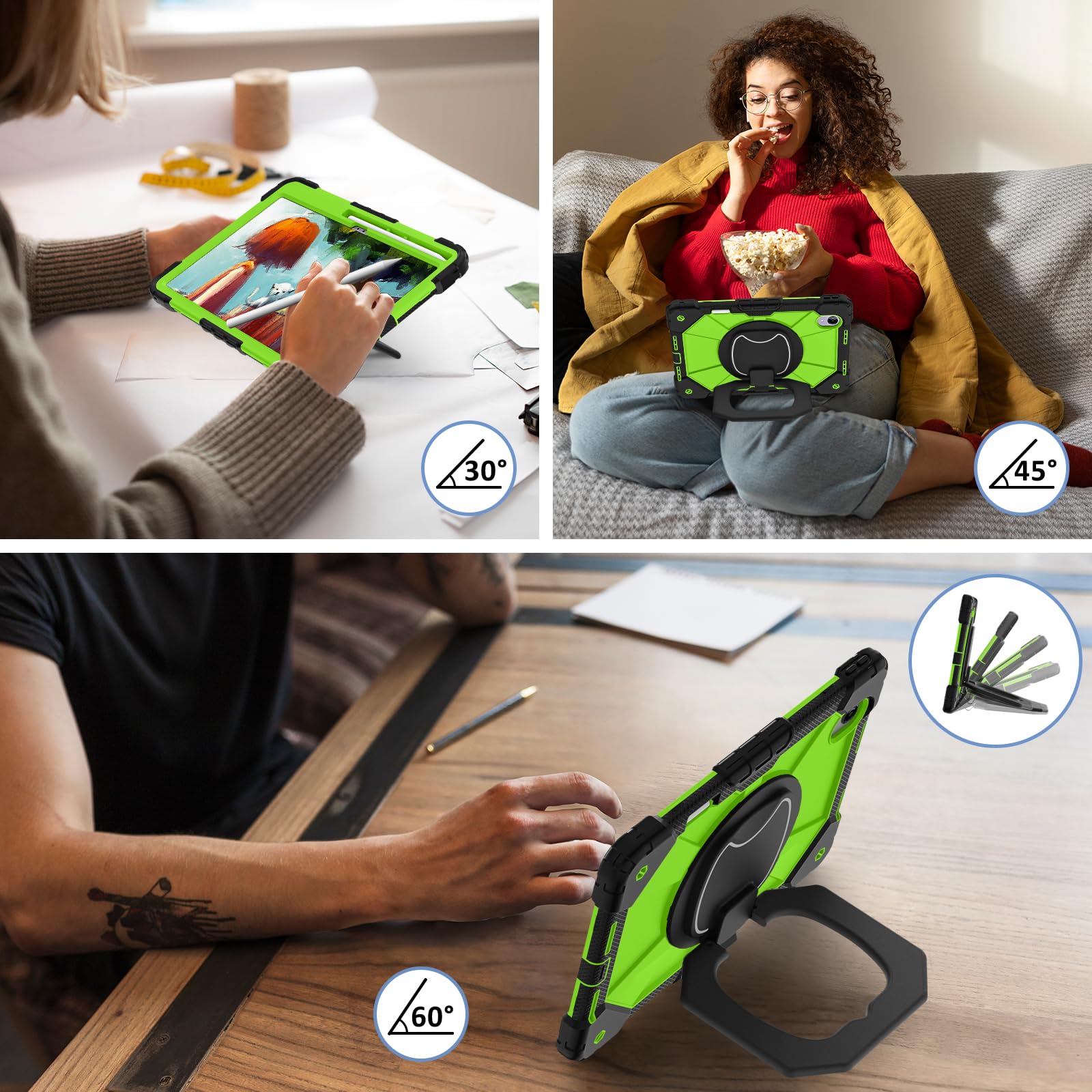 Etui kompatybilne z Lenovo Xiaoxin Pad Pro GT 13 (2026) TB378FC 33.0 cm z podstawką/uchwytem na ołówek, wytrzymałe, odporne na wstrząsy etui ochronne na ramię (czarno-żółto-zielony)