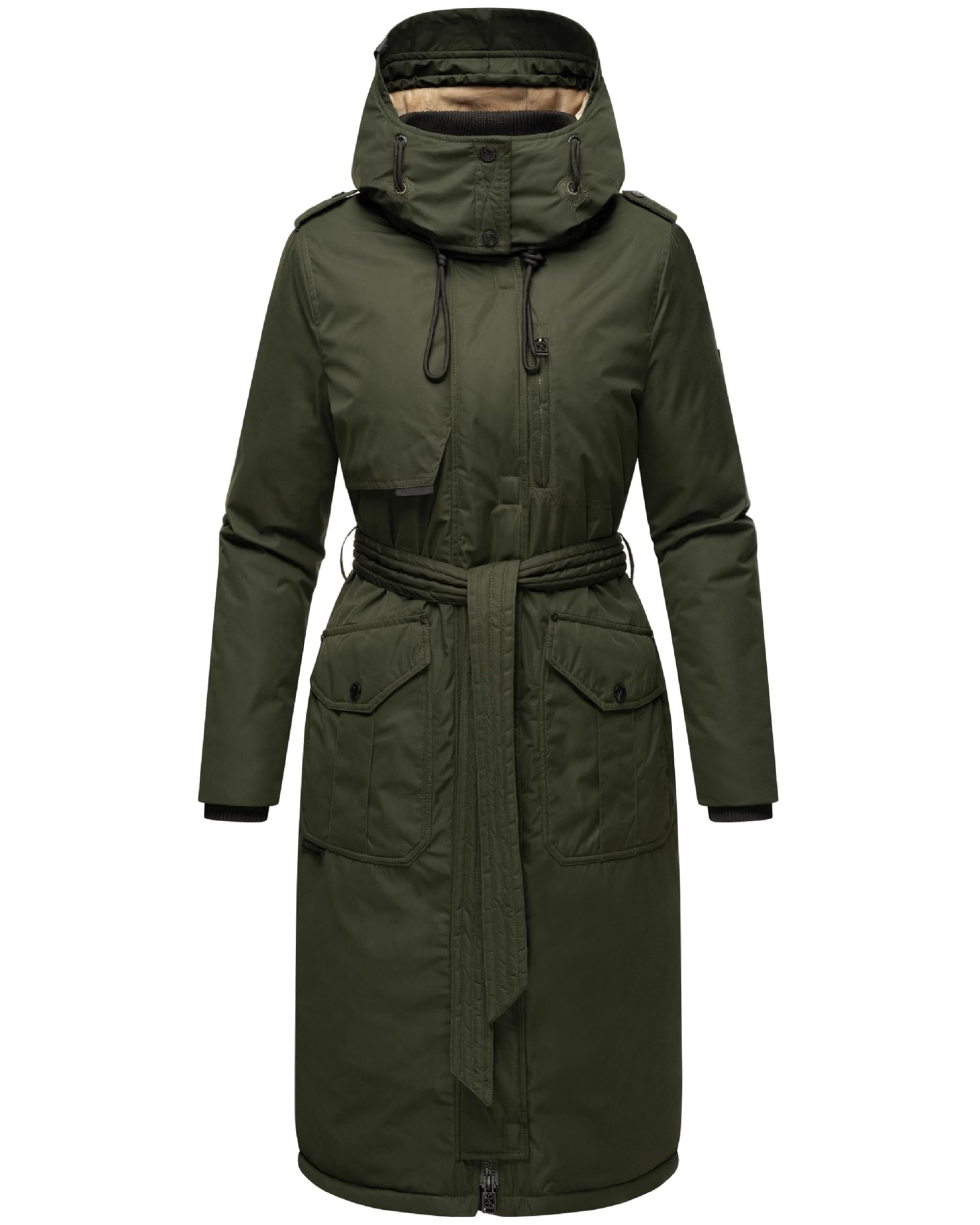 Navahoo Hokulanii Women's Winter Coat Warm Parka Long with High Collar and Soft Hood XS - XXL, dark olive, XS
