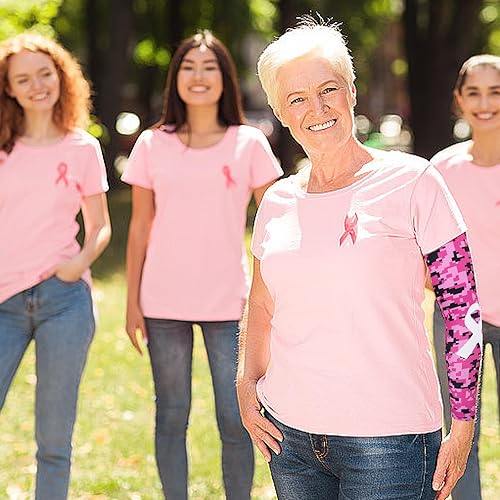 Vista 13 de Breast Cancer Awareness Sleeves Pink Arm Sleeves Pink Compression Arm Sleeve for Basketball Golf Football