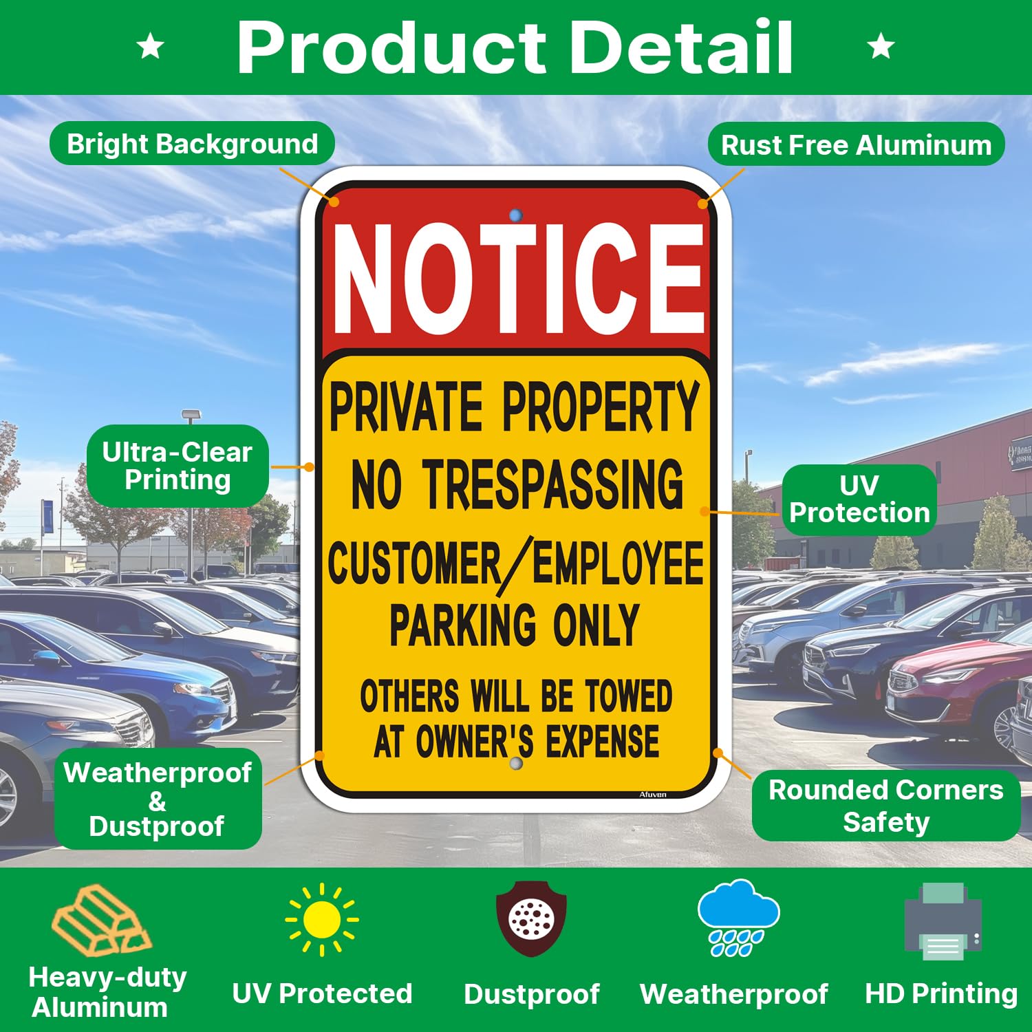 Lot de 2 panneaux « Notice Private Property No Trespassing Customer/Employee Parking Only » - 45,7 x 30,5 cm - Panneaux de stationnement des employés - Panneaux de propriété privée - Aluminium