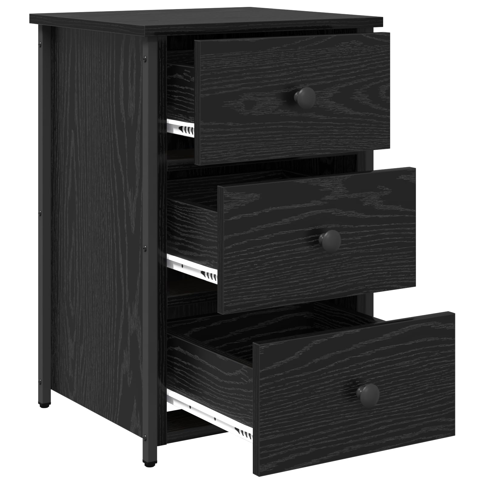 Black Oak Nachttisch Set mit 6 Schubladen, Schlafzimmer Nachttische in schwarzer Eiche, Stauraum Lösung, moderne Nachttische mit Schubladen, stilvolles Möbel Set