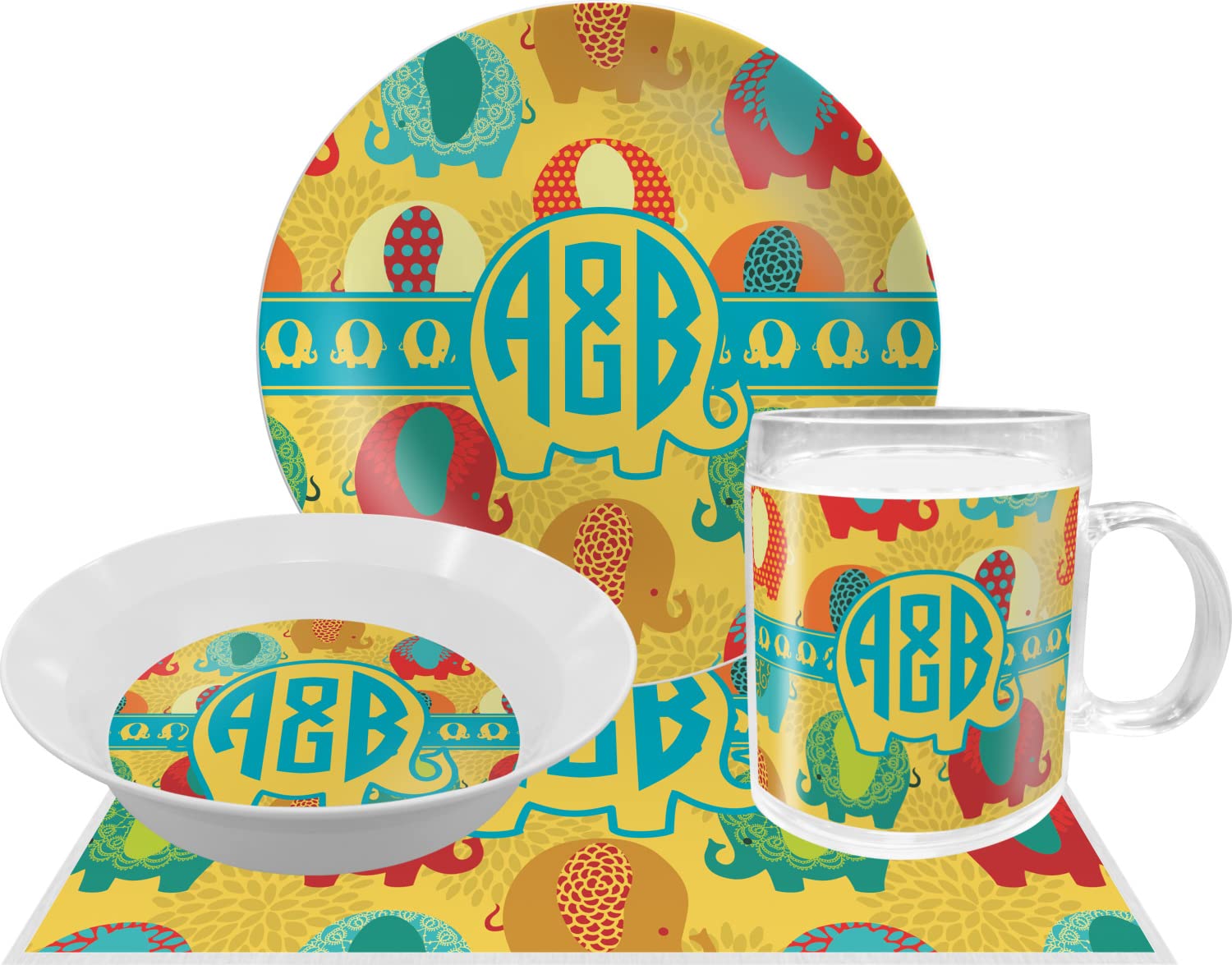 Personalized Cute Elephants Melamine Bowl - 12 oz