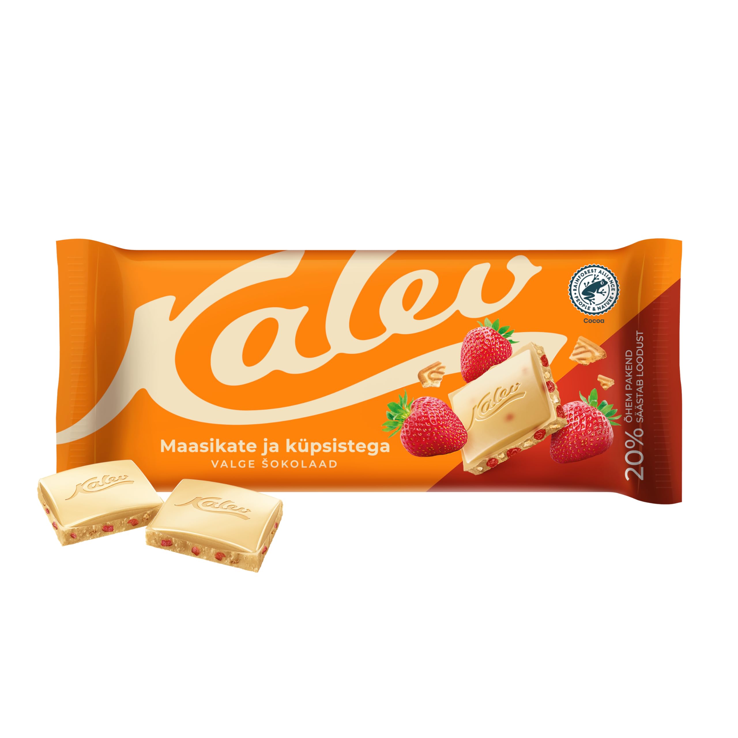 Kalev Biała Czekolada z Kawałkami Ciastek i Truskawką 100 g