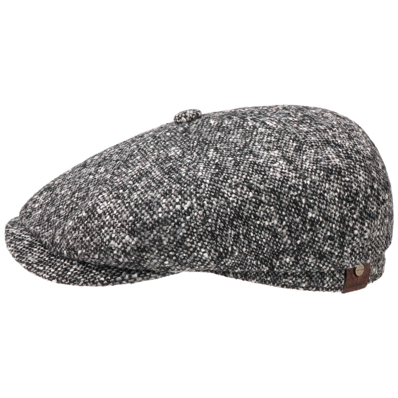 Stetson Hatteras Donegal Peaked Cap for Ladies/Men - Made in the EU - Made from 100% Virgin Wool - 100% Cotton Lining - Color Variety - Flat Cap for Autumn/Winter Black