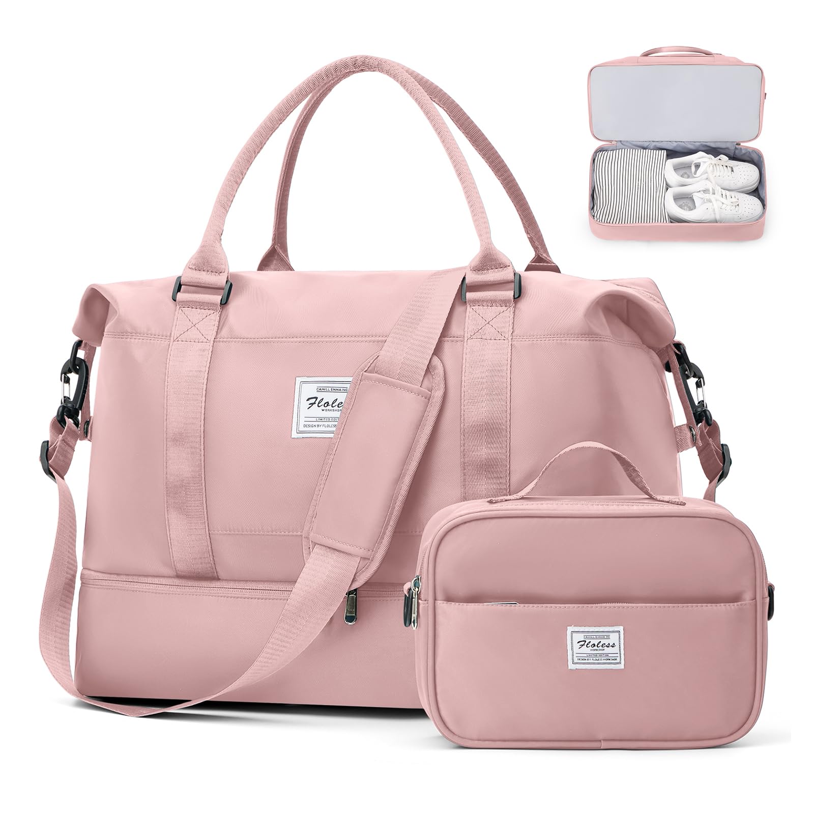 Borsone da Viaggio Donna, Bagaglio a Mano Borsa da Viaggio con Scomparto per le Scarpe, Borsa Sportiva Borsone da Palestra Grande, Borsa da Weekend, Borsa per Ospedale,C3 rosa