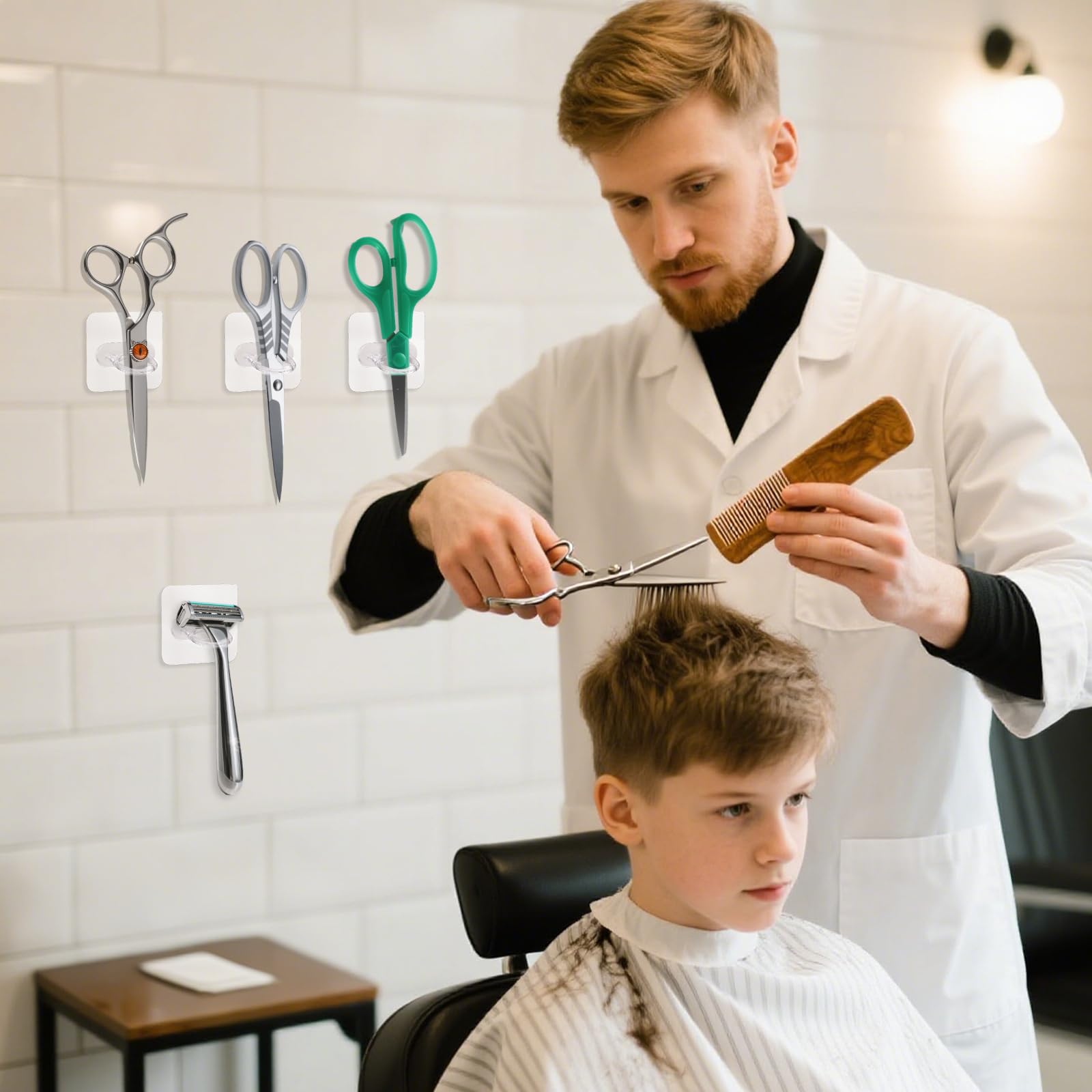 10pcs Wall-Mounted Shear holder – Multi-Purpose Scissor Holder with Adhesive, Hairdressing Tool Storage for Stylists, Barbers, Pet Groomers – Ideal for Home, Kitchen, Salons & Barbershops