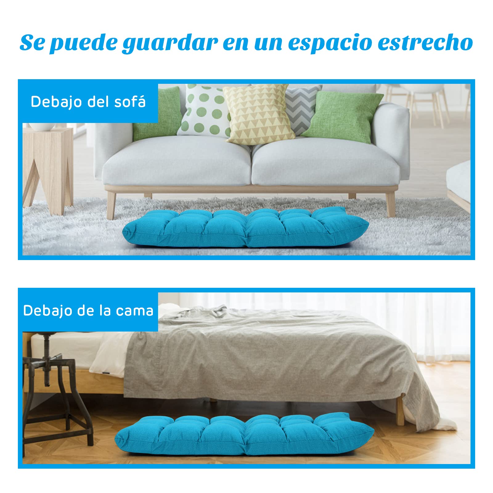COSTWAY Silla de Suelo con Respaldo Ajustable en 14 Posiciones Silla de Piso de Espuma con Funda Extraíble Asiento para Estudio Salón (Azul Claro)