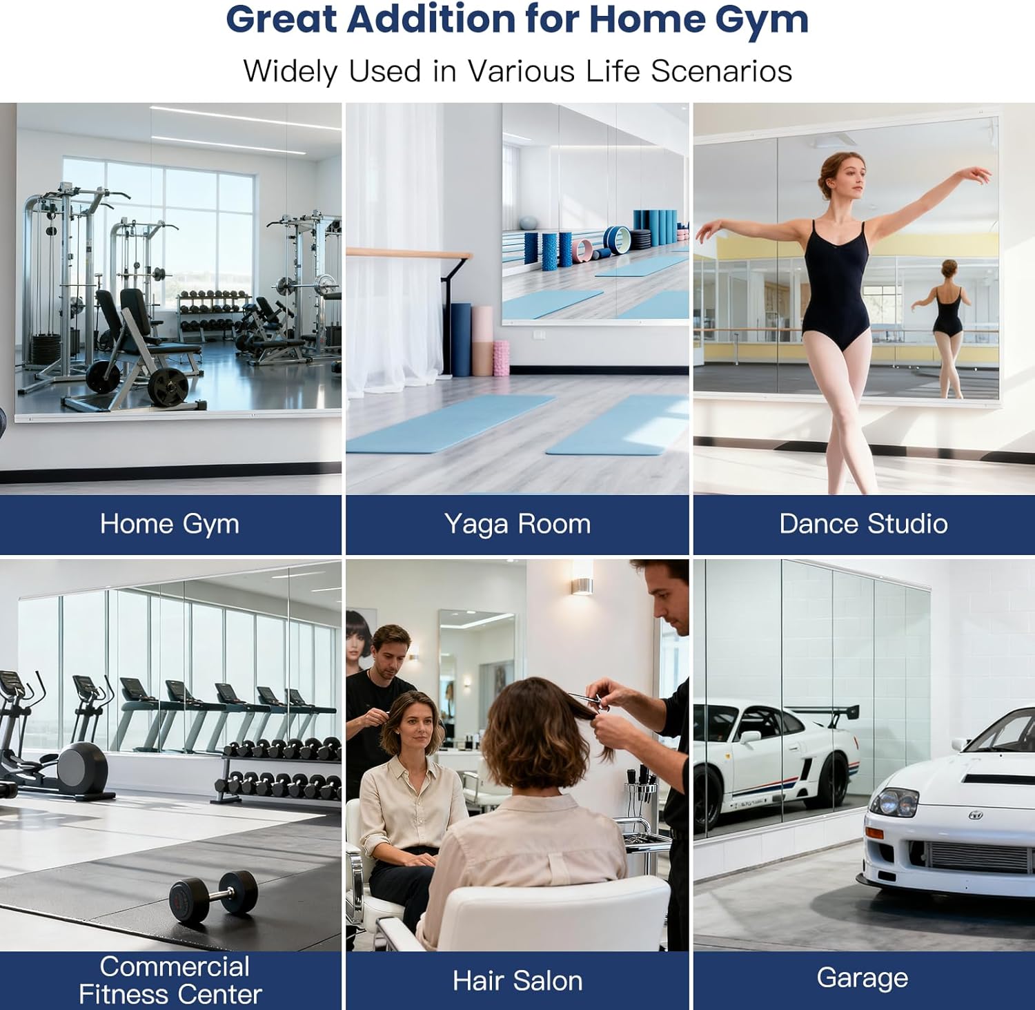 Amorho Gym Mirror, 56''x16''(Each)-3PCS Frameless Full Body Mirror for Home Gym Wall, Tempered Glass, Yoga Studios, Dance Rooms, Garage Gyms.