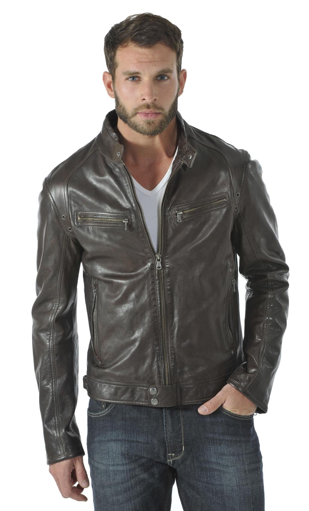 Men's Genuine Lambskin Leather Jacket MJ145