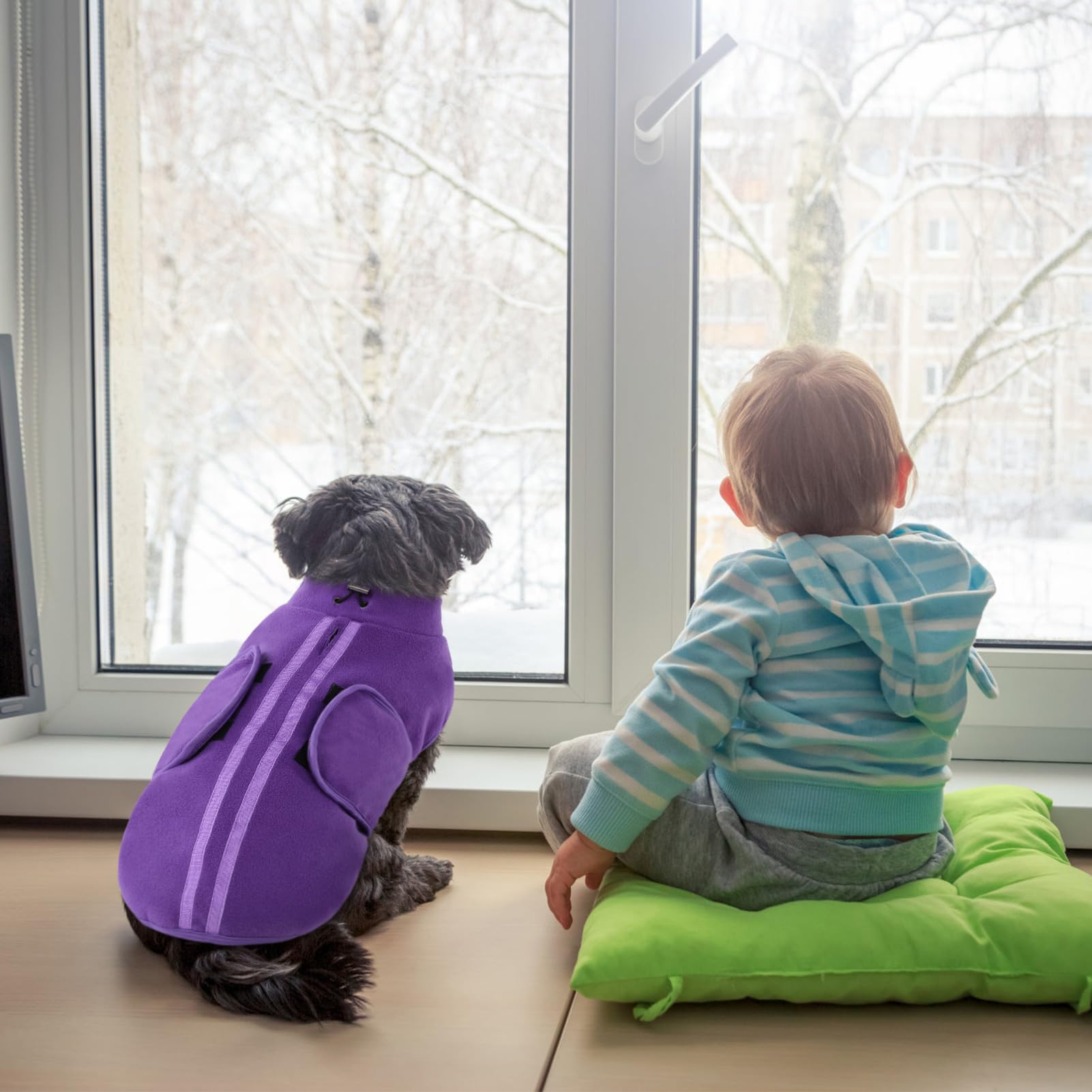 PUZAUKAL Maglione in pile per cani, invernale, caldo, per cani di piccola taglia, in morbido pile, con imbracatura, maglione per cani di taglia media e grossa, lilla (M)