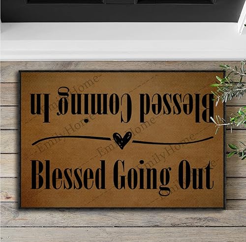 Miniatura 2 de ZUYOENCO Tapete para puerta delantera, para entrada interior, con texto en inglés "Blessed Coming in Blessed Going Out", alfombra de entrada