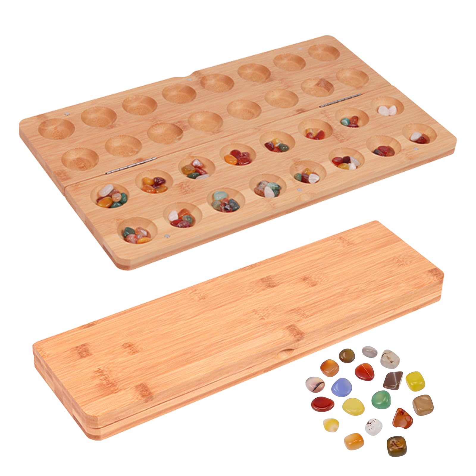 Steinchenspiel, 65 Juwel Kalaha Spiel, Edelsteinspiel aus Holz, Mancala Kalaha Faltbar und Leicht zu Tragen Strategiespiele, Edelstein Match Schach, Strategiespiele für Erwachsene (A)
