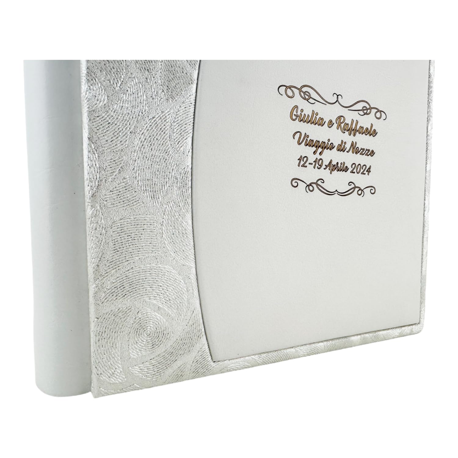 Album fotografico - Arcos - produzione artigianale in similpelle, personalizzabile con incisione. classico con velina, Matrimonio, Compleanno, Regalo, Wedding, Anniversario (Bianco/Saffiano R.Bianco)