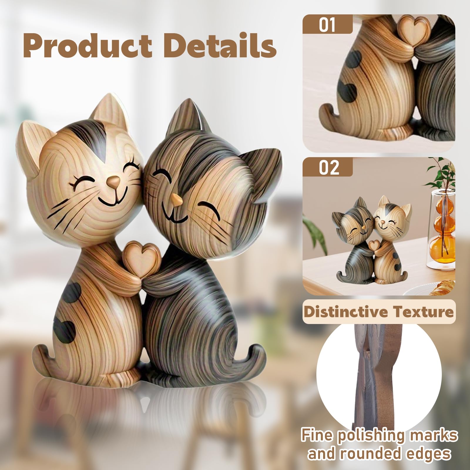 Gatto Decorativo in Legno 2d Scultura Coppie di Gatti Adatto per Regali e Souvenir